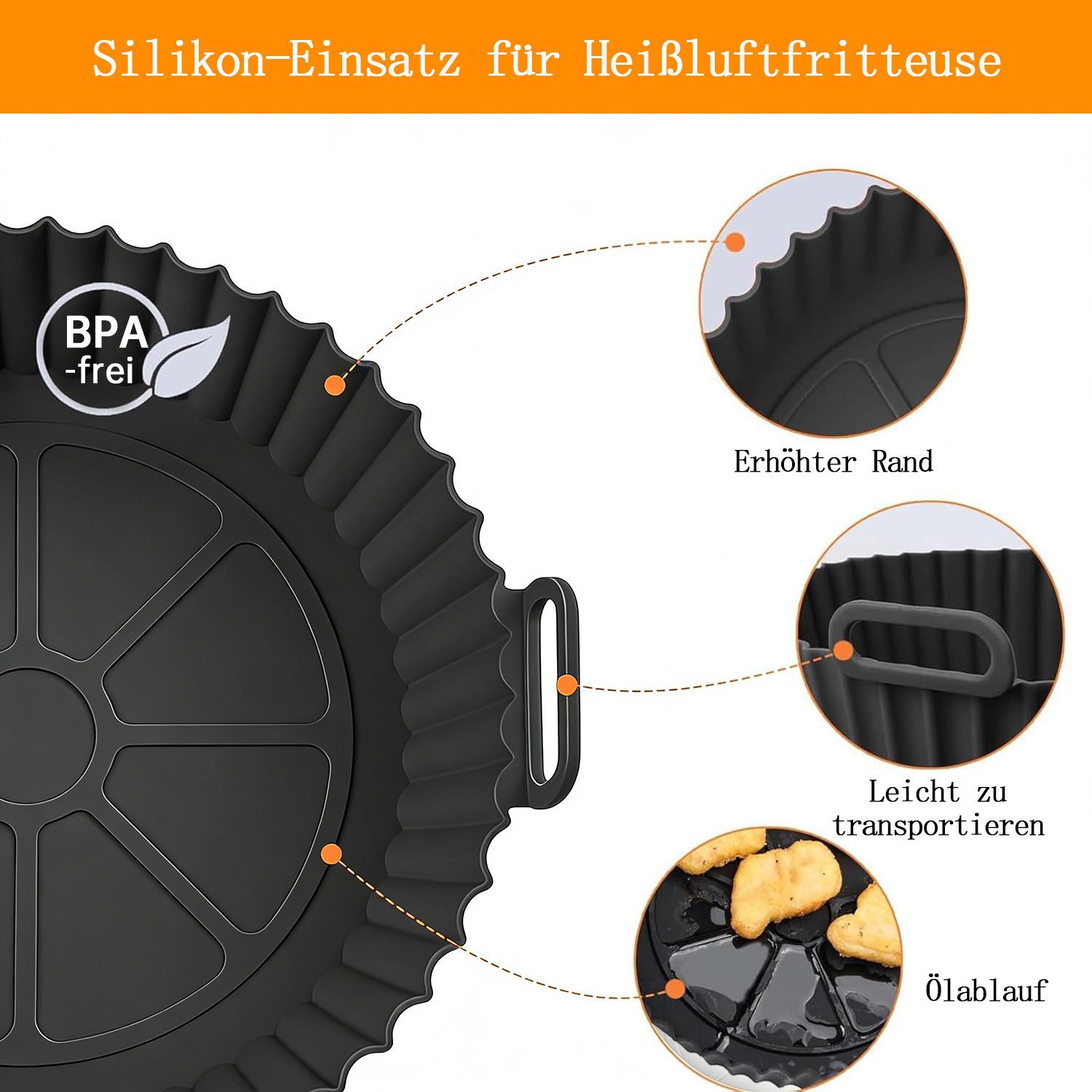 HEYHIPPO Silikonform Airfryer Zubehör 7er Set Silikon, antihaft & wiederverwendbar, (Set 7-tlg), Lebensmittelechtes Silikon-Backblech,hitzebeständig,ölbeständig – Bild 4 von 5