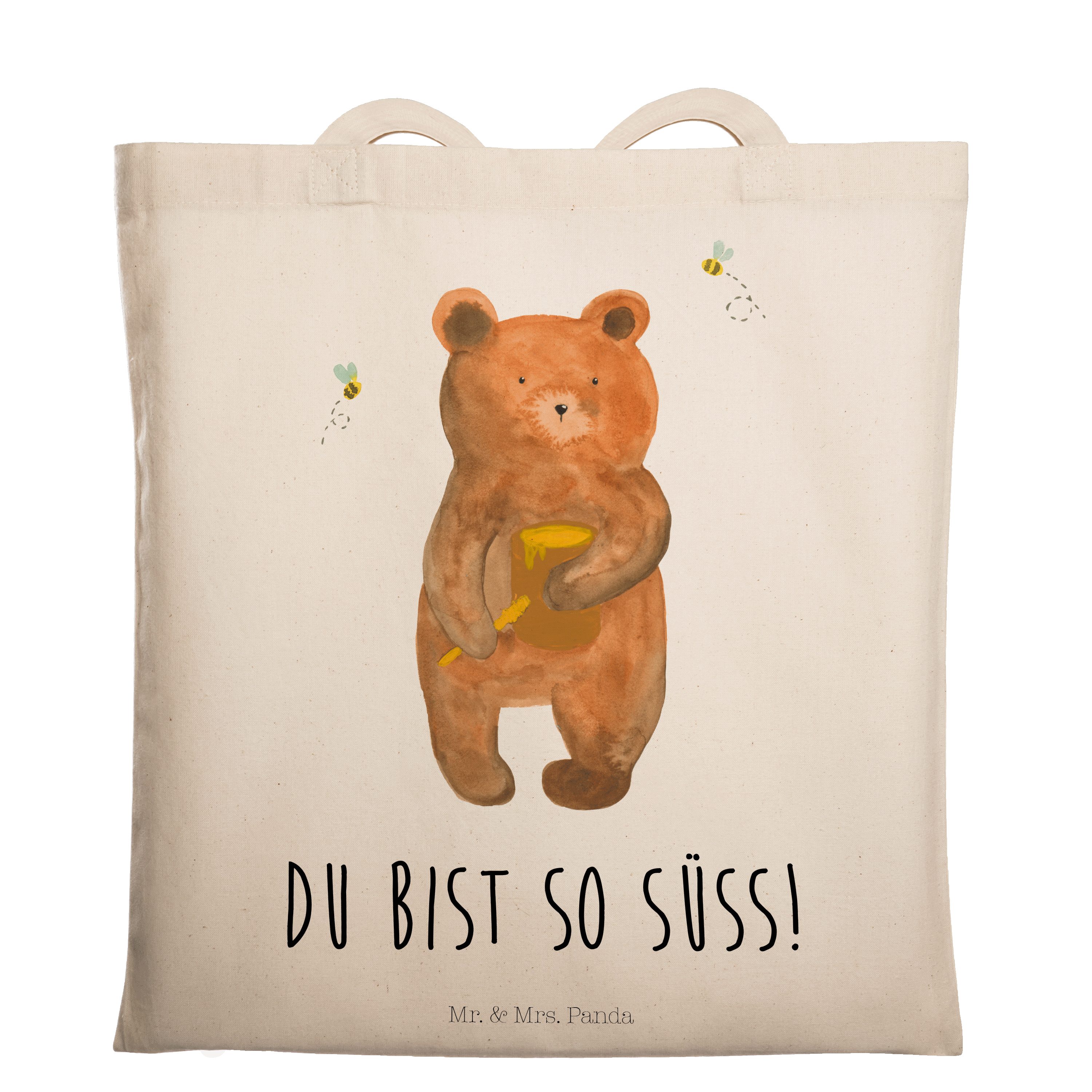 Geschenk, Panda & Teddybär, Mrs. Tragetasche - Mr. - Einkaufstasche, Transparent (1-tlg) Jutebeut Honigbär