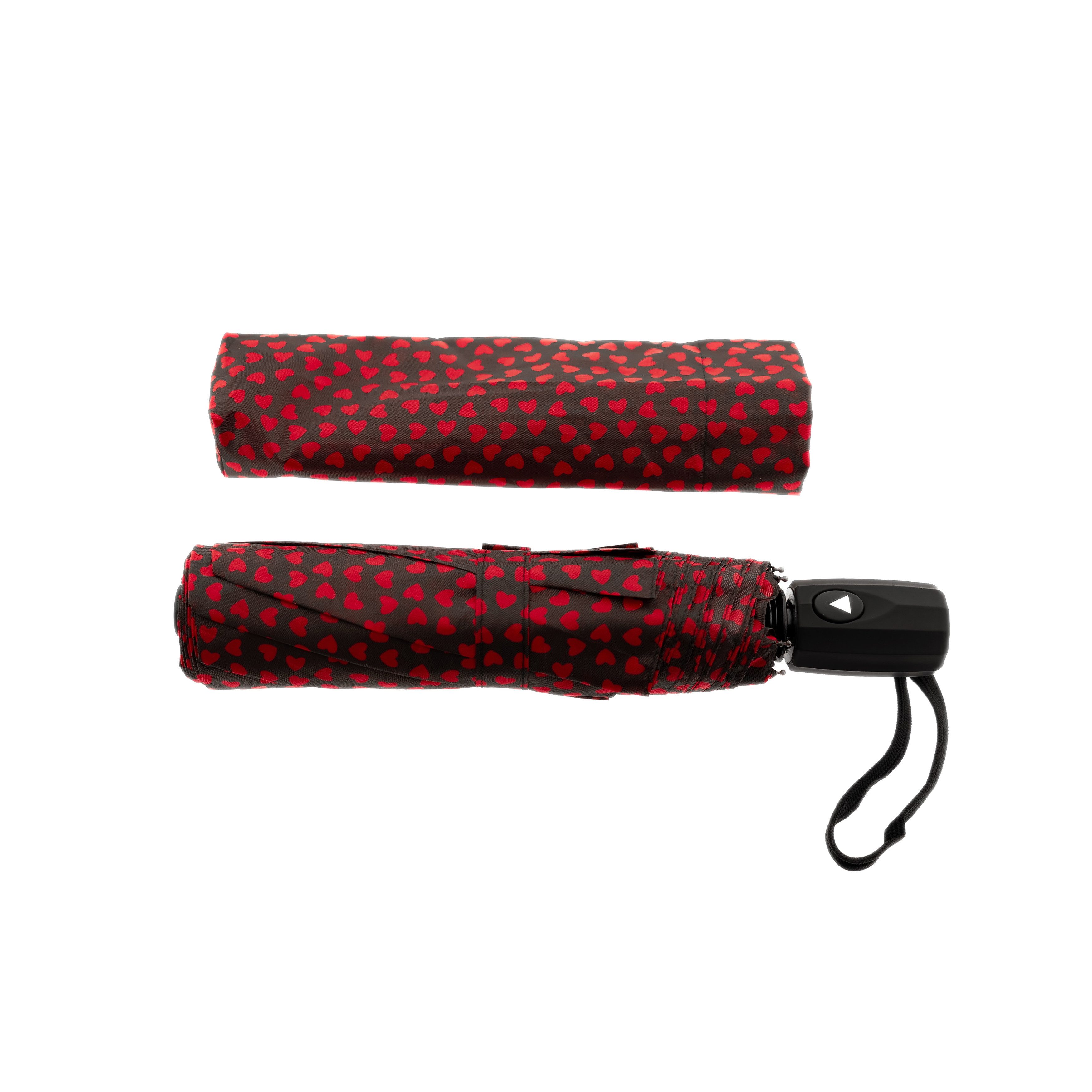 Susino Taschenregenschirm Teleskopschirm, mit Herzmotiv ø100 cm, Regenschirm mit Schutzhülle