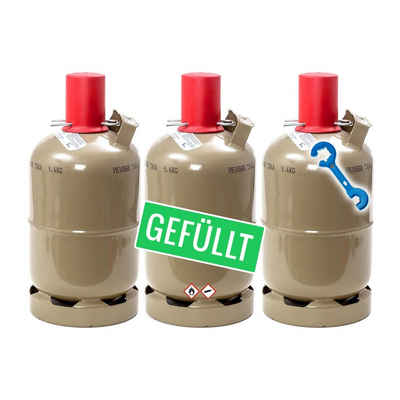 BlueCraft Gas, 3x5kg Eigentum Gasflasche mit Gasreglerlöser + 17er Schlüssel + Magnet