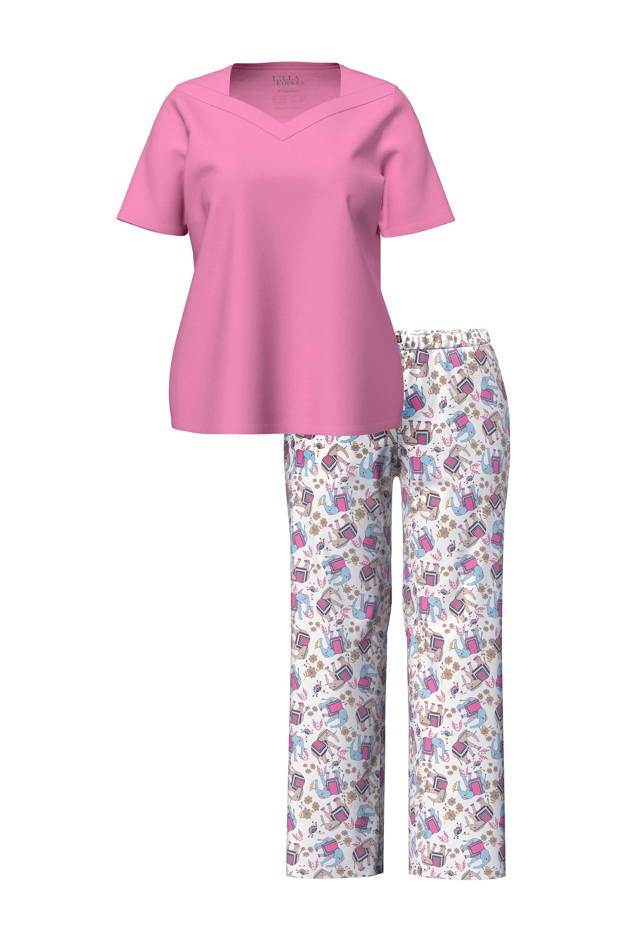 Ulla Popken Pyjama Pyjama Elefanten V-Ausschnitt Halbarm Taschen