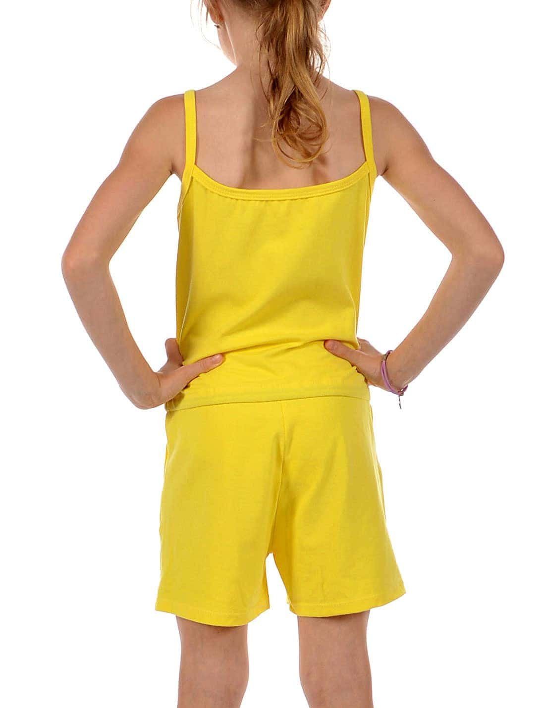 KMISSO Jumpsuit Mädchen Jumpsuit kurz Einhorn Wendepailletten elastischer Gelb (1-tlg) Bund