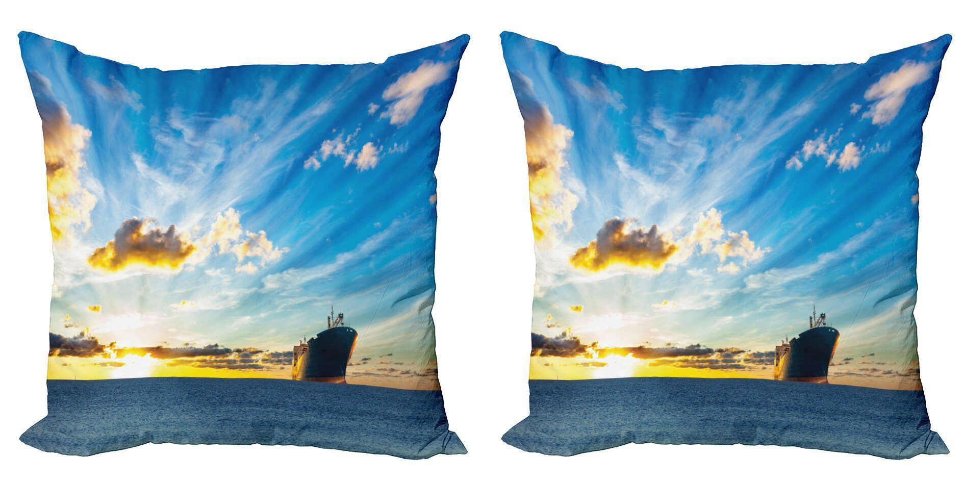 Kissenbezüge Modern Accent Doppelseitiger Digitaldruck, Abakuhaus (2 Stück), Nautisch Meer bei Sonnenuntergang Schiff