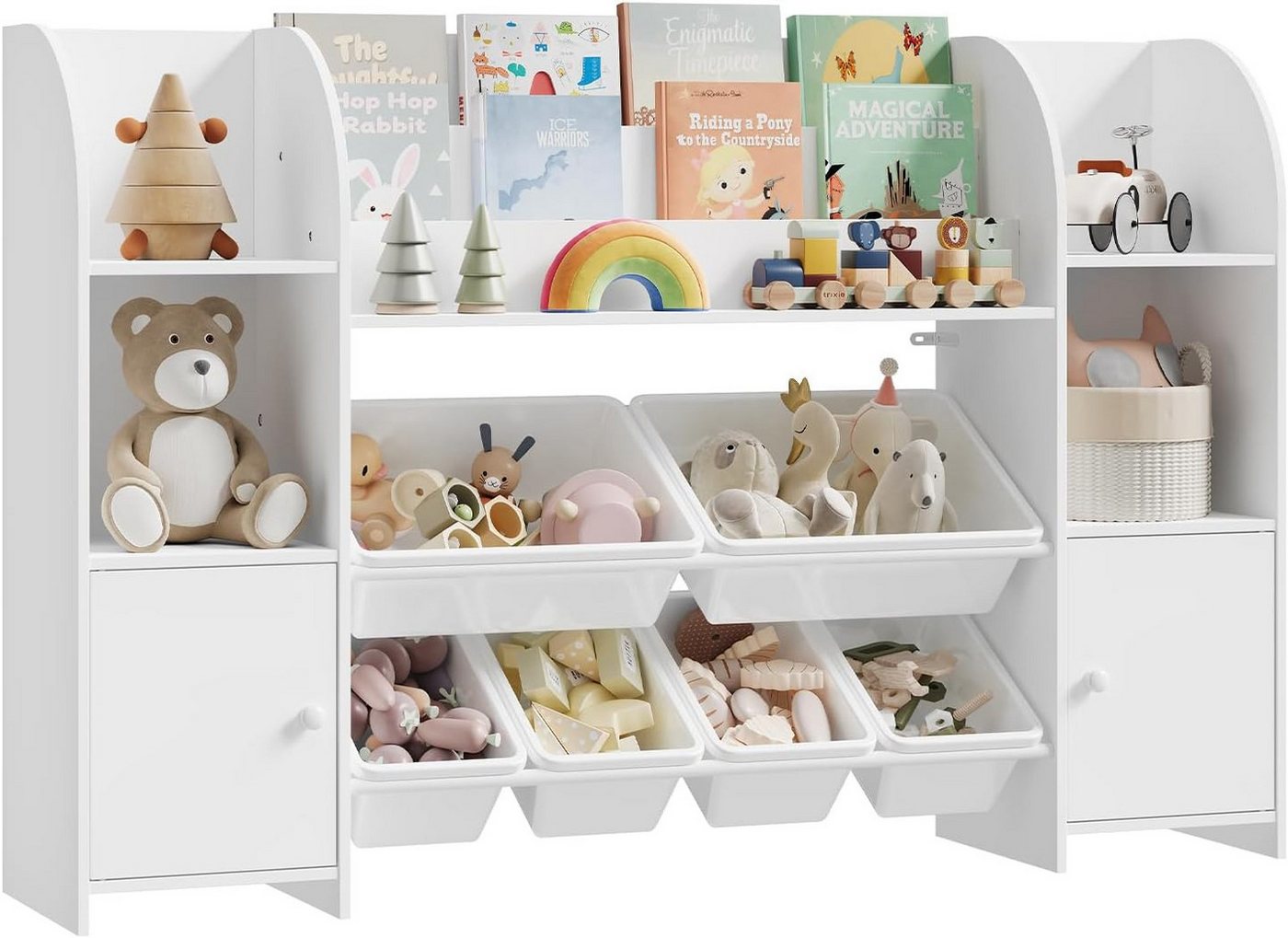 Woltu Kinderregal, Bücherregal Kinder aus Holz, Weiß, 140 x 90 x 30 cm