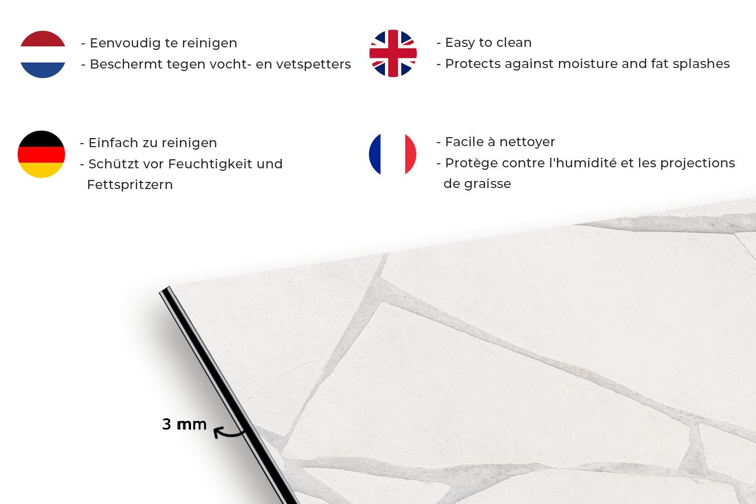 60x30 Grau, Küchenrückwand (1-tlg), Stein - Küchen und - Schmutzflecken - Fett Weiß MuchoWow Struktur Wandschutz, für gegen cm,