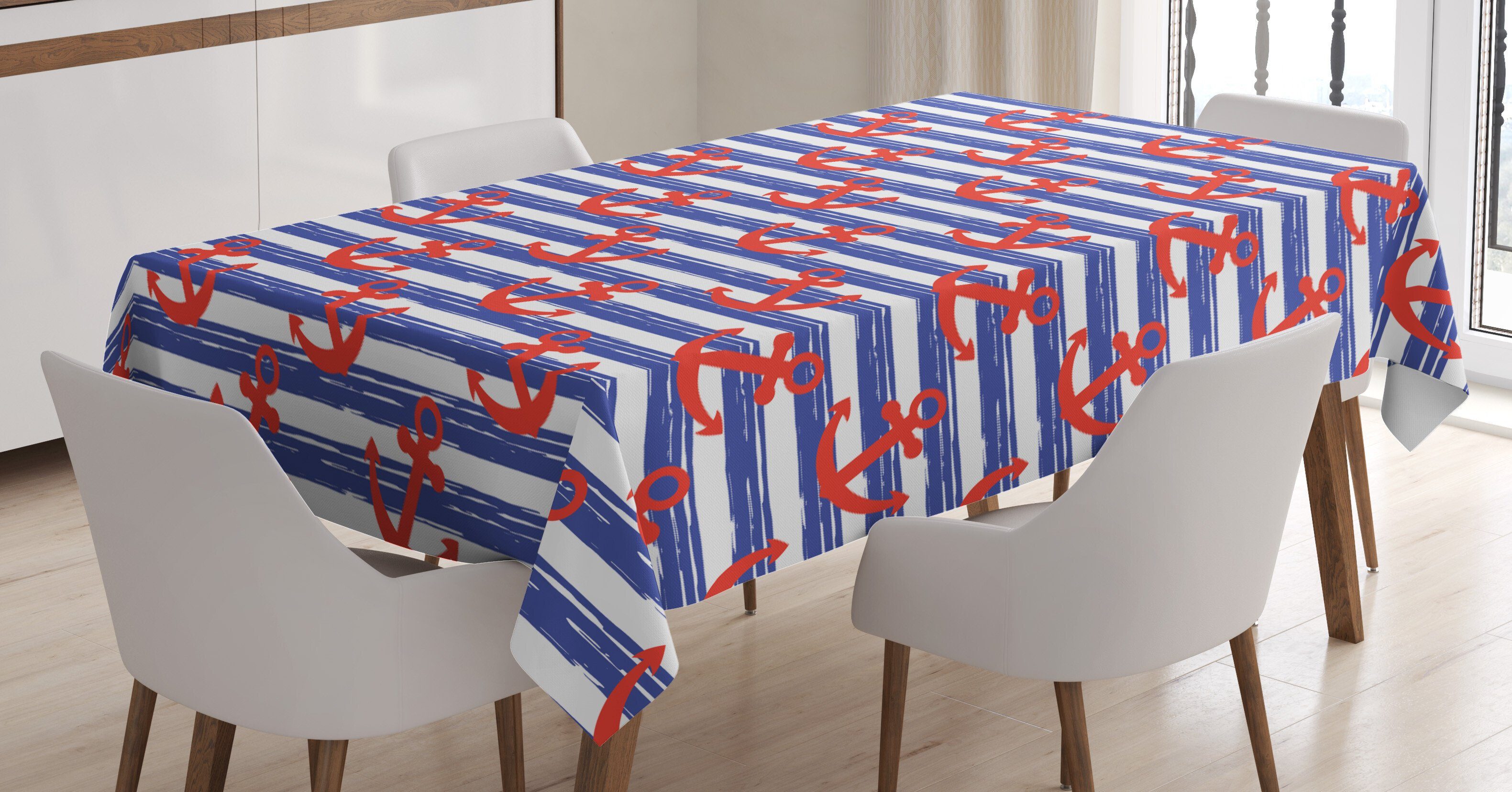 Abakuhaus Für Außen Stripes den Tischdecke Waschbar Bereich geeignet Farbfest Stroke Nautisch Farben, Anker auf Klare
