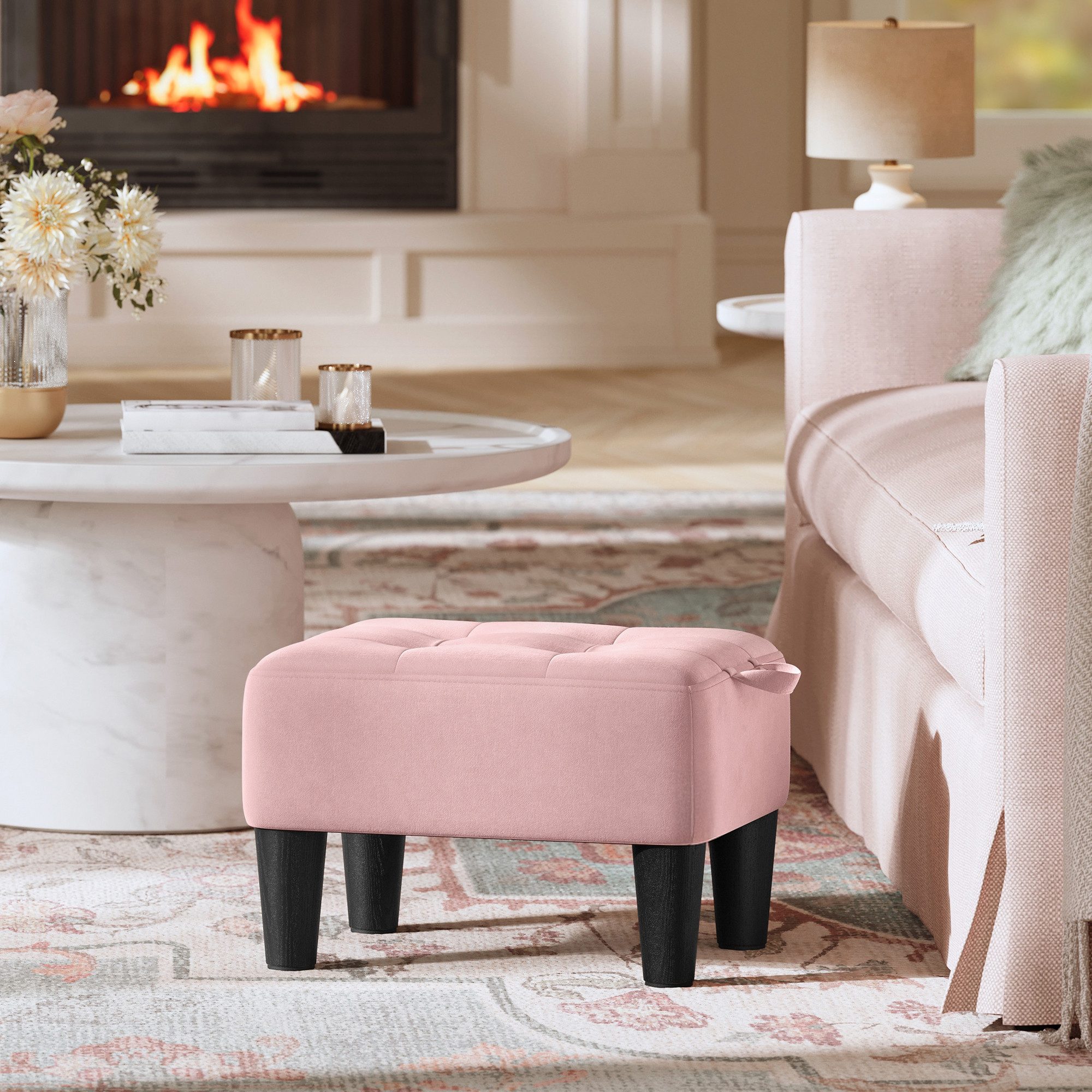 SONGMICS Sitzhocker, Fußhocker, Samt, Hocker, dicke Polsterung, bis 150 kg belastbar