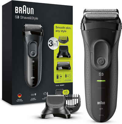 Braun Haarschneider 3-in-1 Elektrorasierer Barttrimmer mit 5 Kammaufsätzen Wet&Dry, 45 Minuten Akkulaufzeit, wiederaufladbarer und kabelloser Rasierer