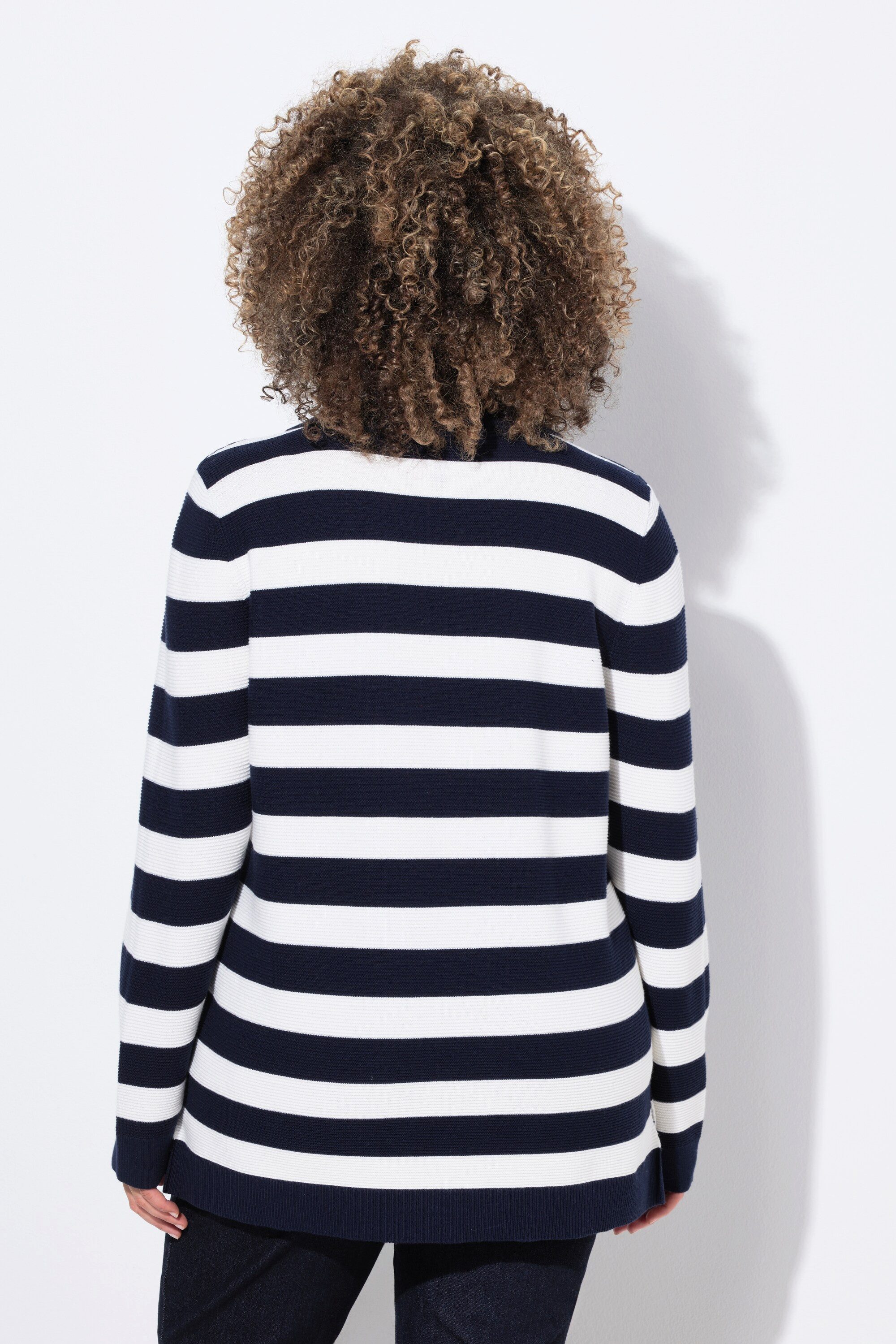 Ulla Popken Strickpullover Pullover Ringel Linksstrick Polokragen Langarm