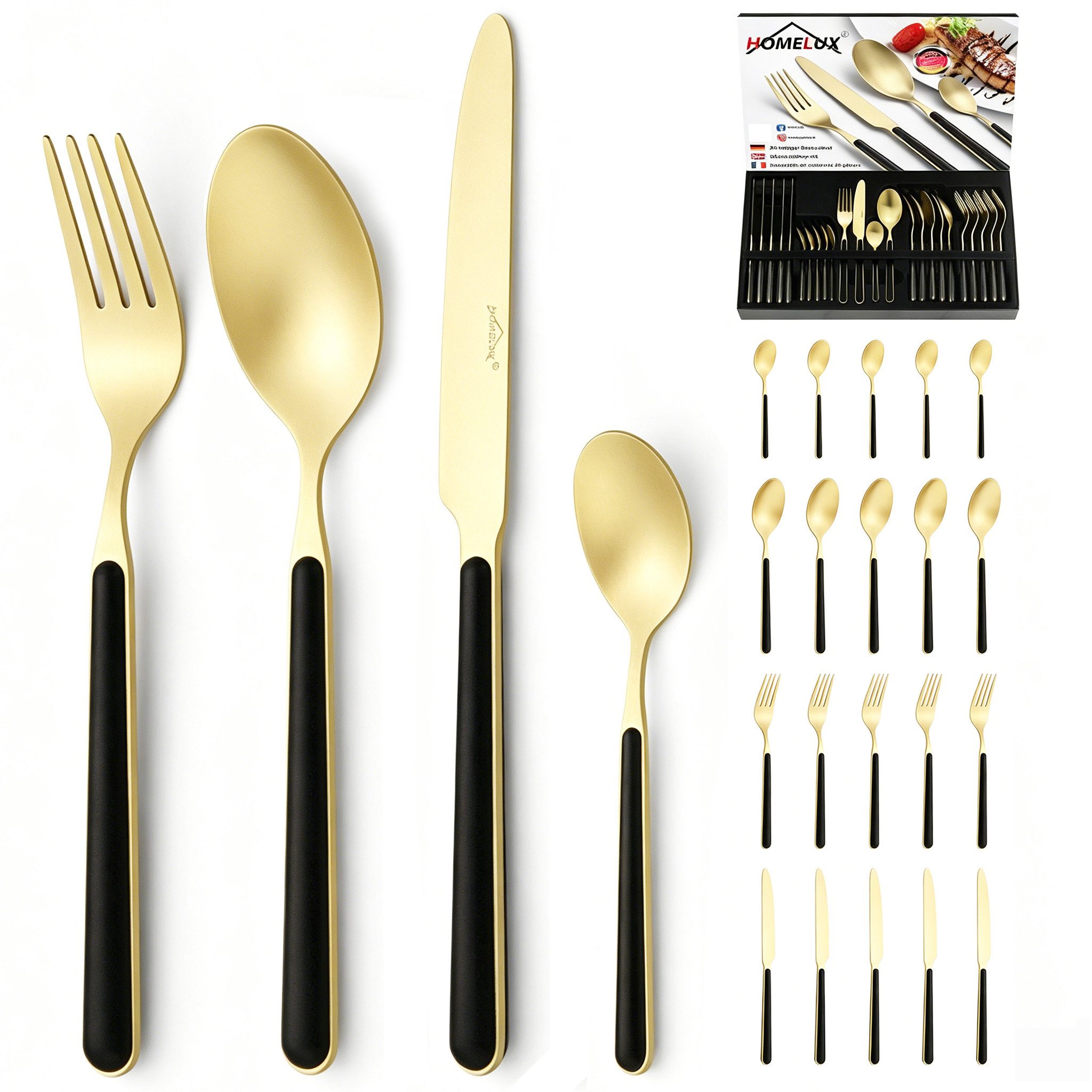 HOMELUX Besteck-Set Besteck set für 6 Personen,24-tlg Edelstahl Besteckset,Cutlery Set, Edelstahl,Titan-Beschichtung,Matt poliert