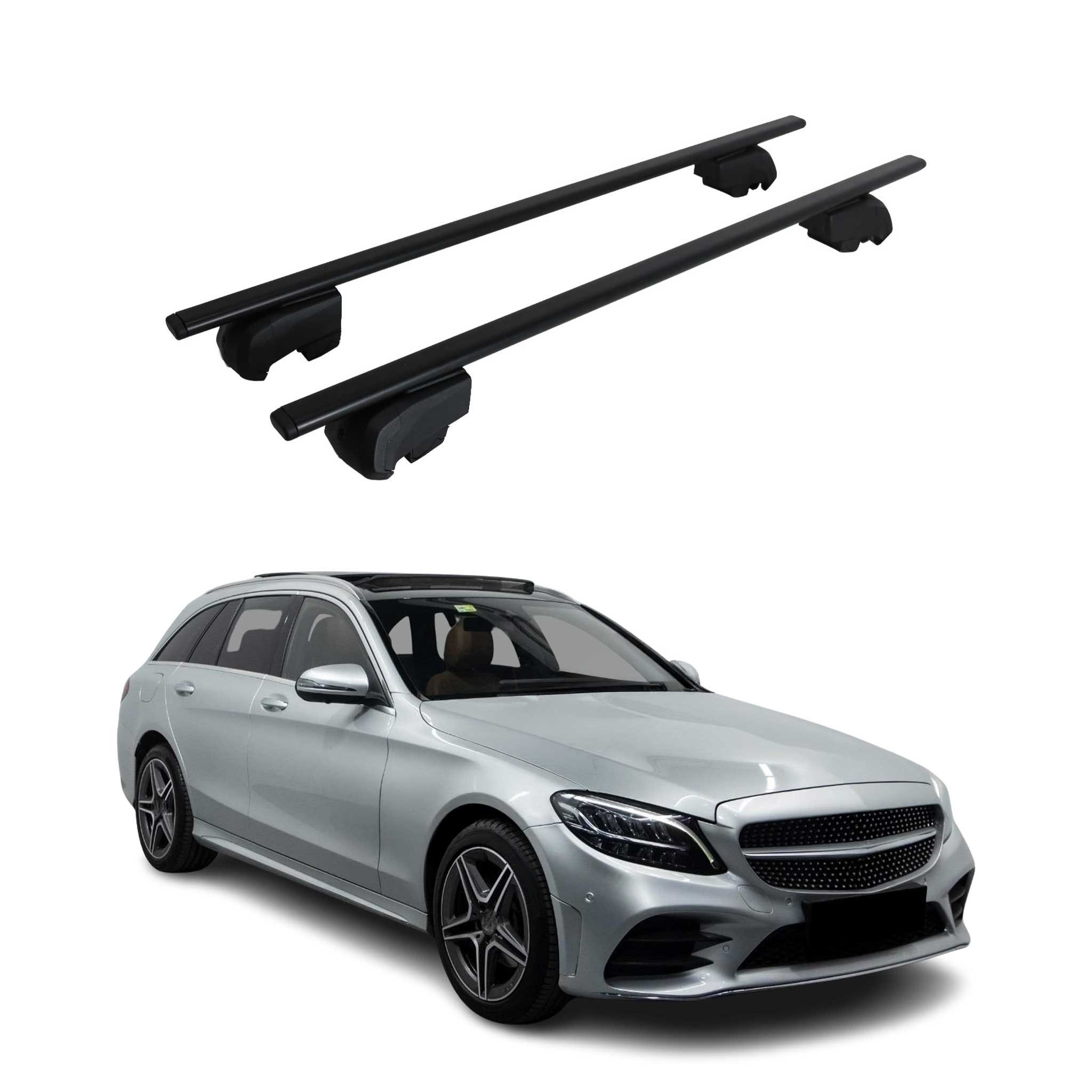 OMAC Dachträger für Mercedes C Klasse S205 Kombi 2015-2021 75kg Metall Schwarz 2x (2-St), Wasserbeständig,Abnehmbar,Multifunktional,Leichtgewichtig