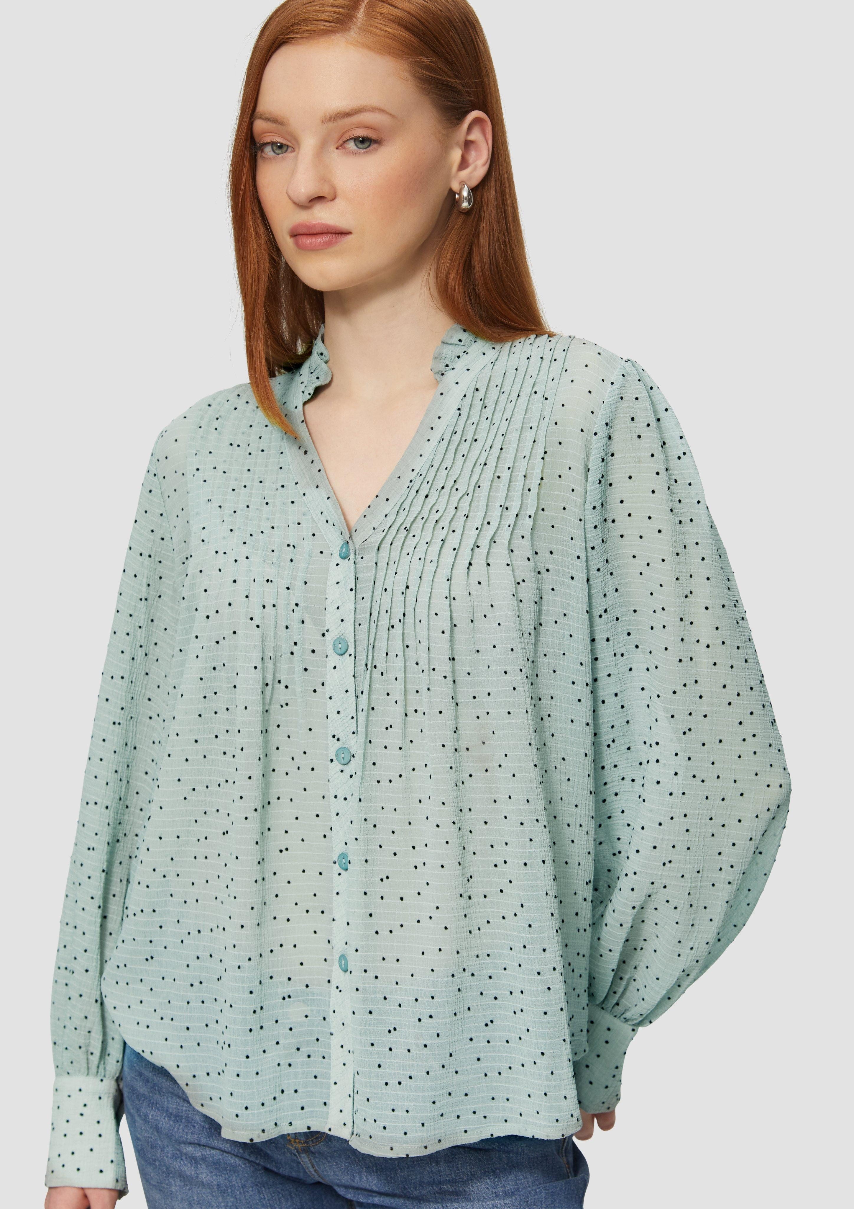 Langarmbluse Strukturierte Chiffonbluse mit Punktemuster
