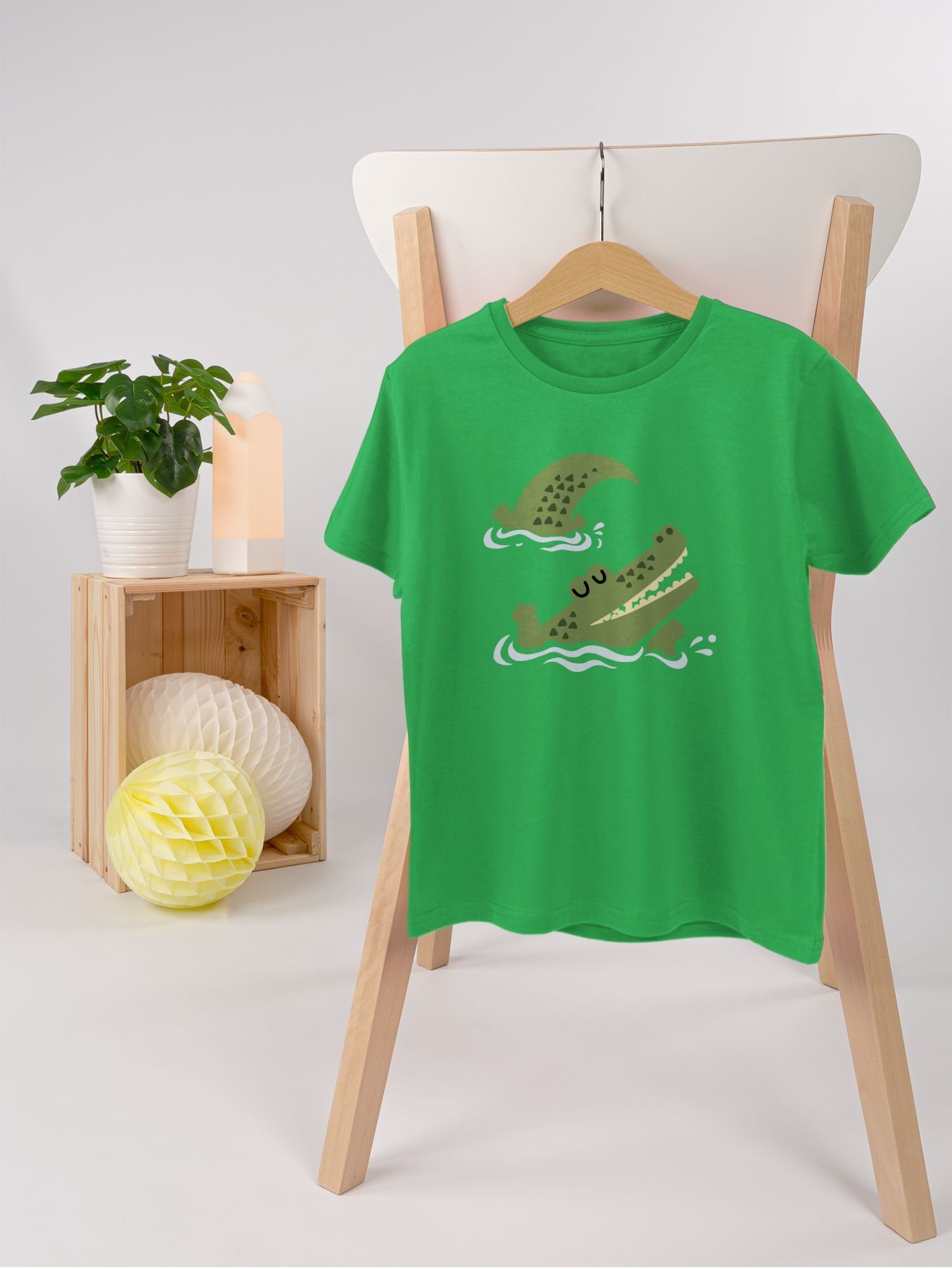 Glückliches Print 3 Grün Shirtracer Krokodil Animal T-Shirt Tiermotiv