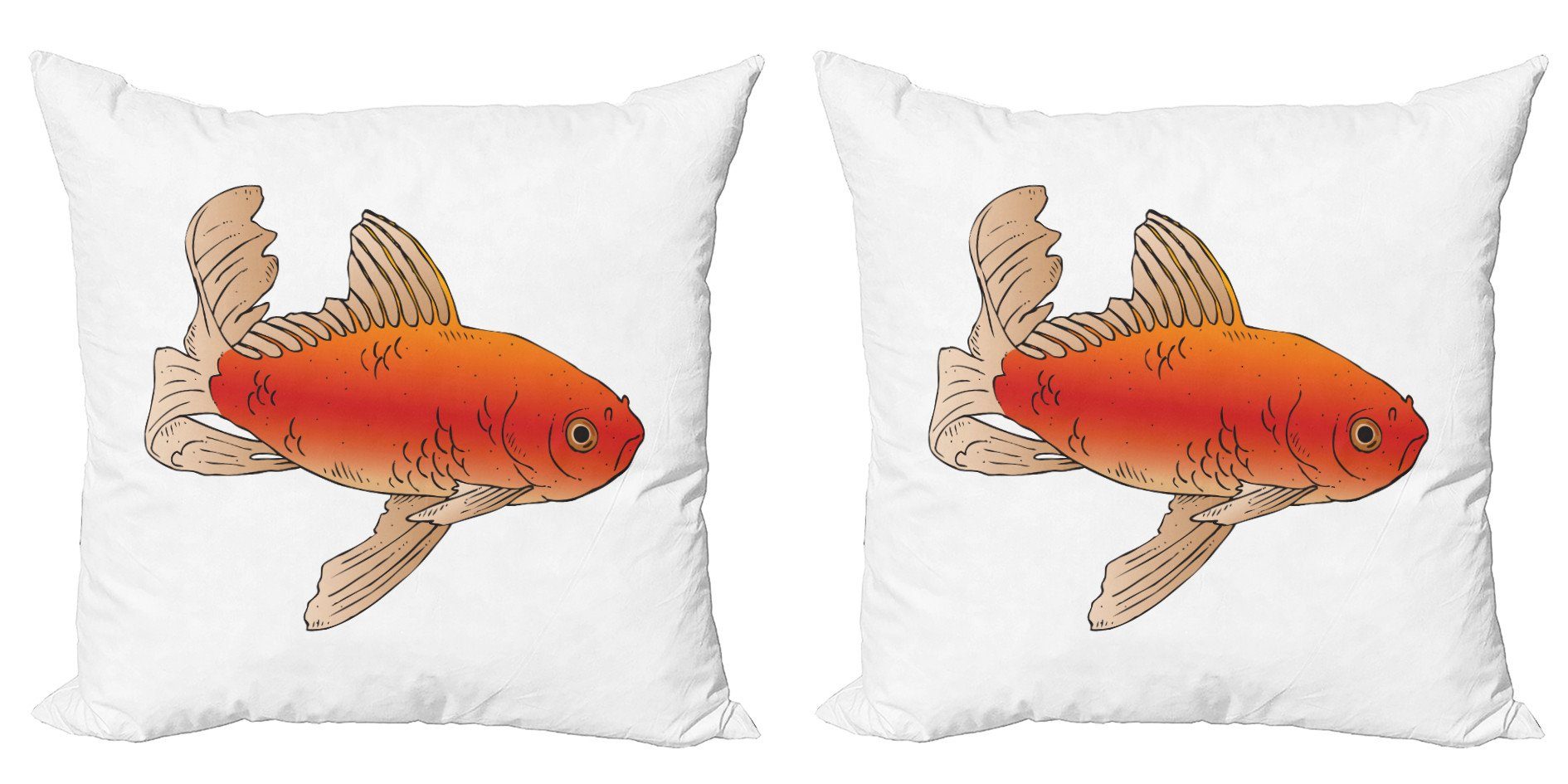 Stück), Accent Abakuhaus Tinten-Zeichnung (2 Cartoon-Stil Modern Goldfisch Kissenbezüge Digitaldruck, Doppelseitiger