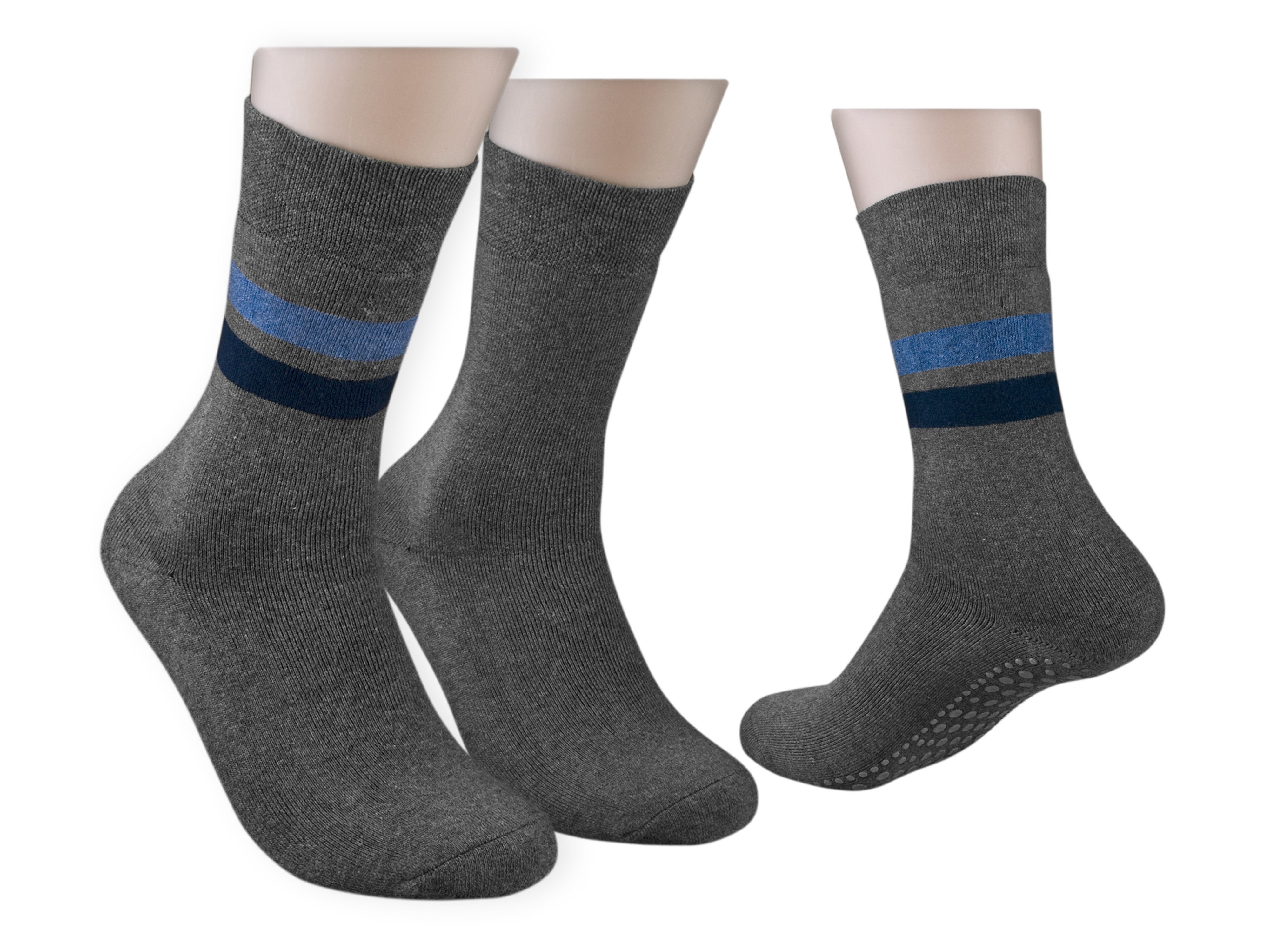 Die Sockenbude ABS-Socken STOPPER (Bund, 2-Paar, grau) mit breitem Bund ohne Gummirand vollfrottee