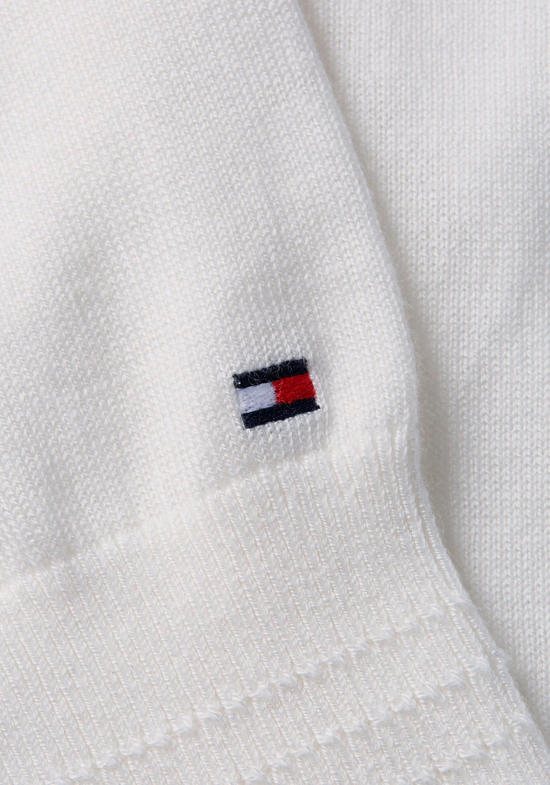 Tommy Hilfiger V-Ausschnitt-Pullover CO JERSEY STITCH V-NK SWEATER Kontrastfarbene Streifen im Ausschnitt und Logo Stickerei am Ärmel
