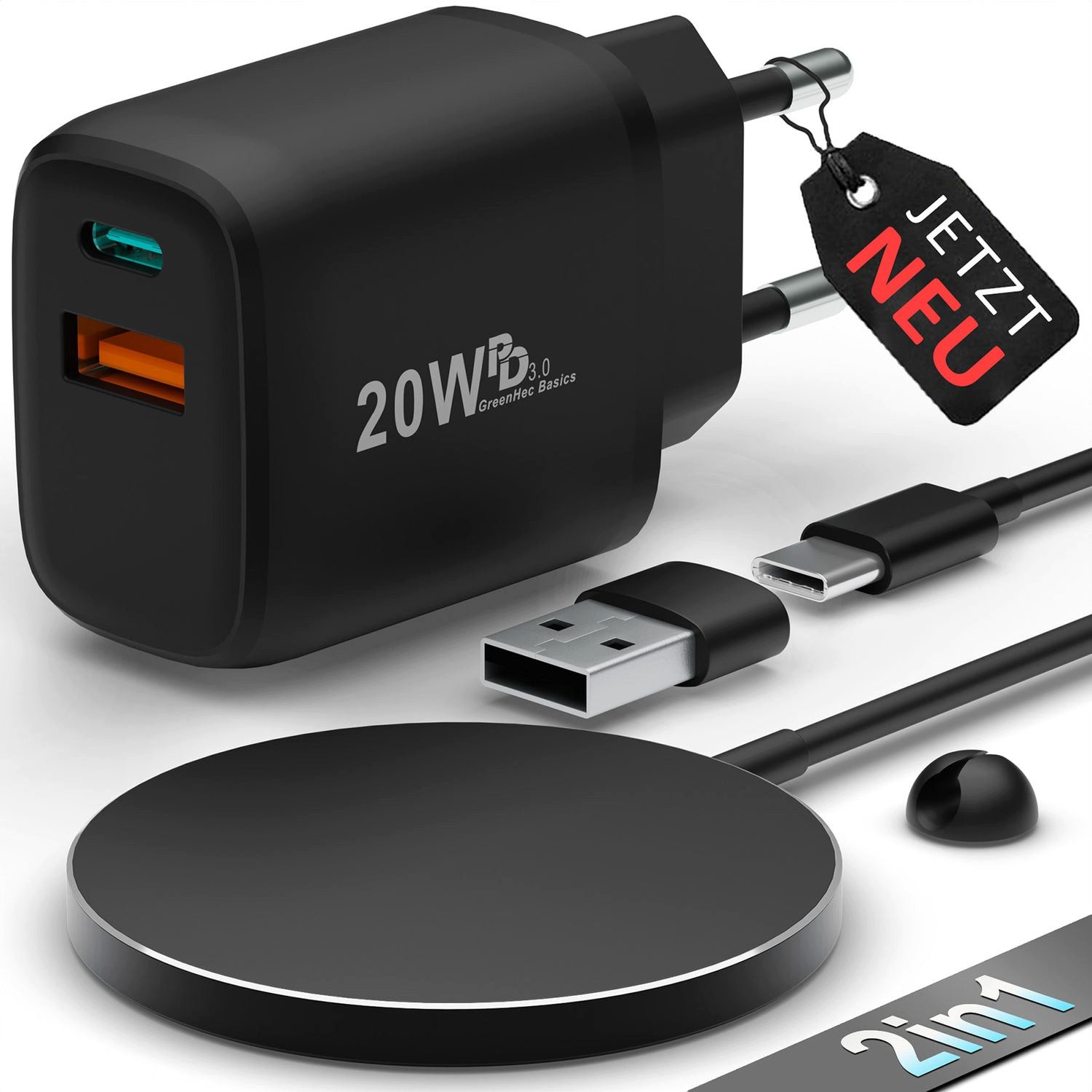 GreenHec MagSafe + 20w Dual Charger Wireless Ladegerät Adapter Netzteil Schnelllade-Gerät (0,00 mA, Spar-Set, 20w Dual Charger + 15w MagSafe Ladegerät, für Apple iPhone 17 16 15 14 13 12 Pro Max mini Plus Ladepad)