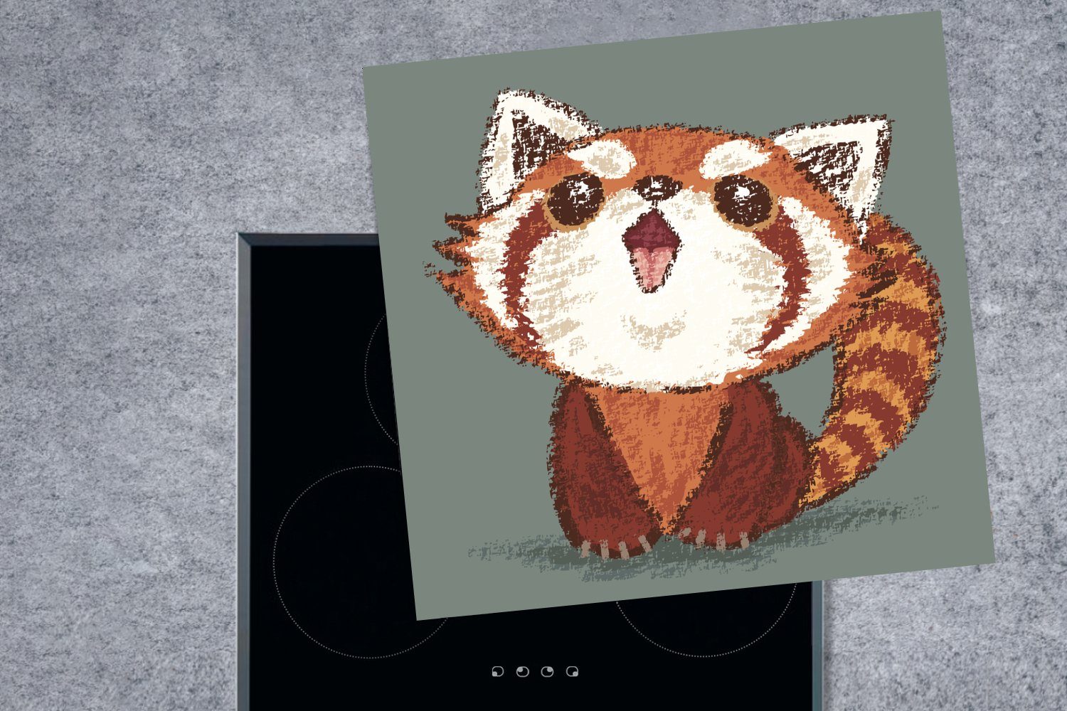 MuchoWow Herdblende-/Abdeckplatte Eine (1 Illustration Ceranfeldabdeckung, Pandas, Vinyl, für küche kleinen 78x78 eines tlg), Arbeitsplatte cm