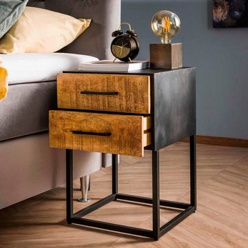 RINGO-Living Beistelltisch Massivholz Nachttisch Yolli mit 2 Schubladen in Natur-dunkel und Schwa, Möbel