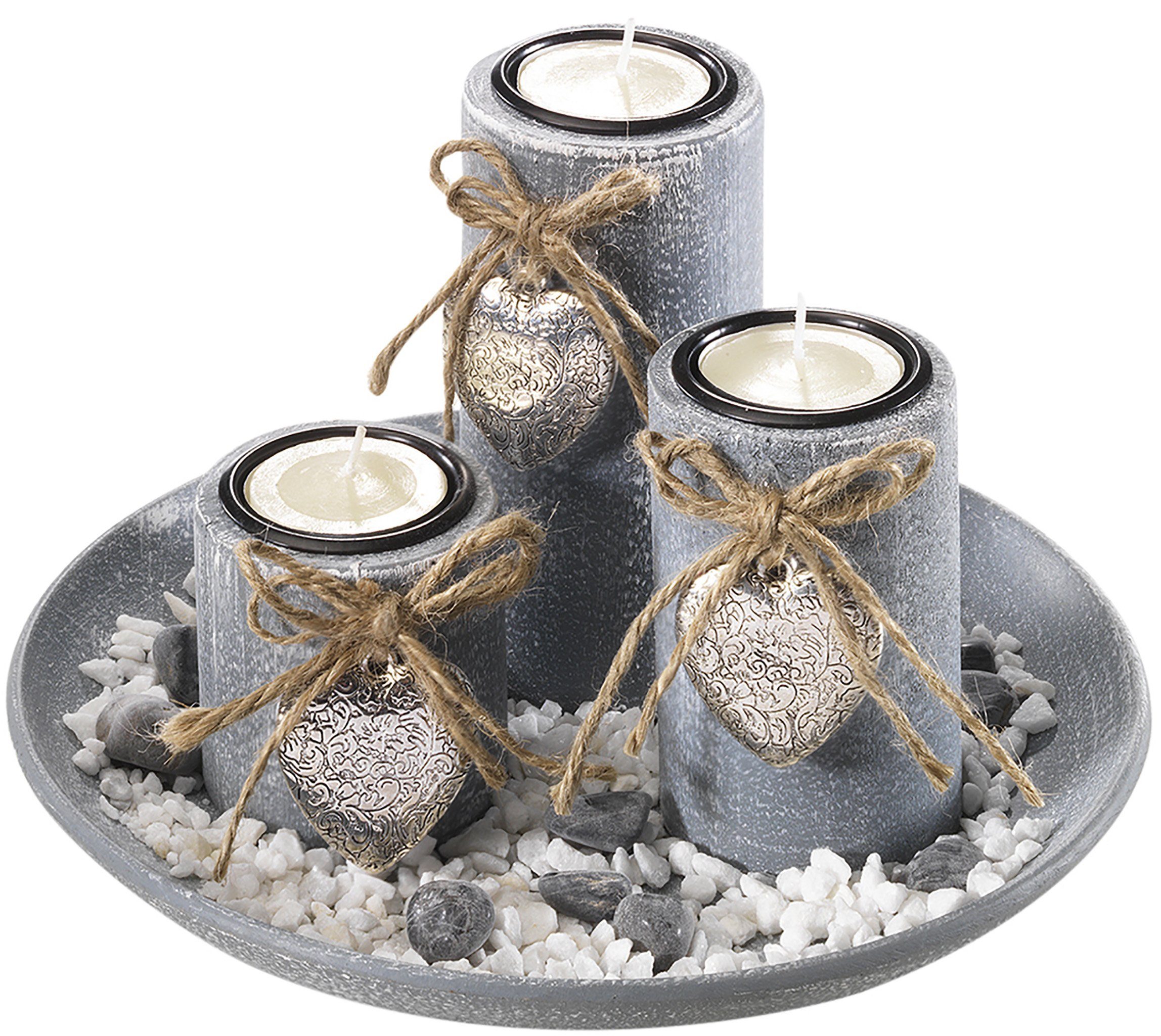 ( Set) 3 Grau Kerzenständer Kobolo Dekoschale Steindekoration Kerzenhalter und -