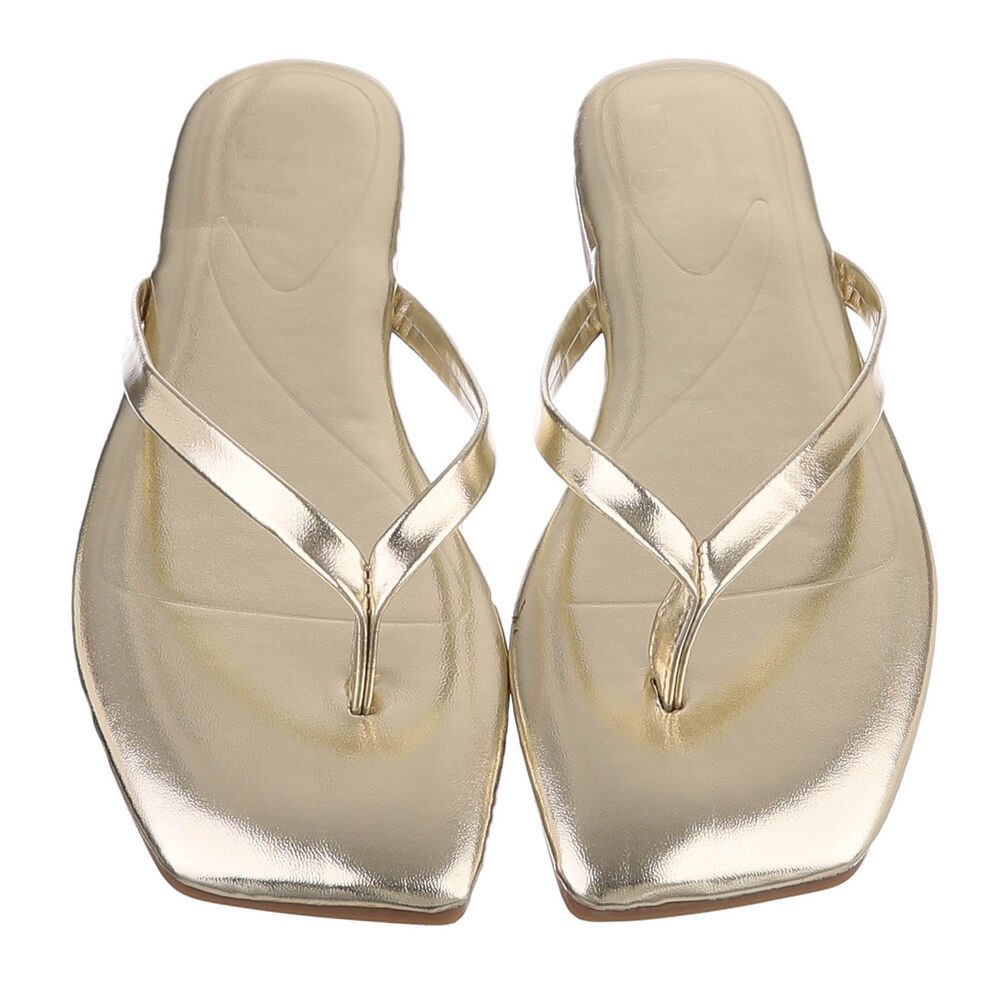 Ital-Design Minimalistische Damen Flip-Flops mit flacher Sohle Zehentrenner (91512429) Blockabsatz Zehentrenner in Gold – Bild 4 von 5