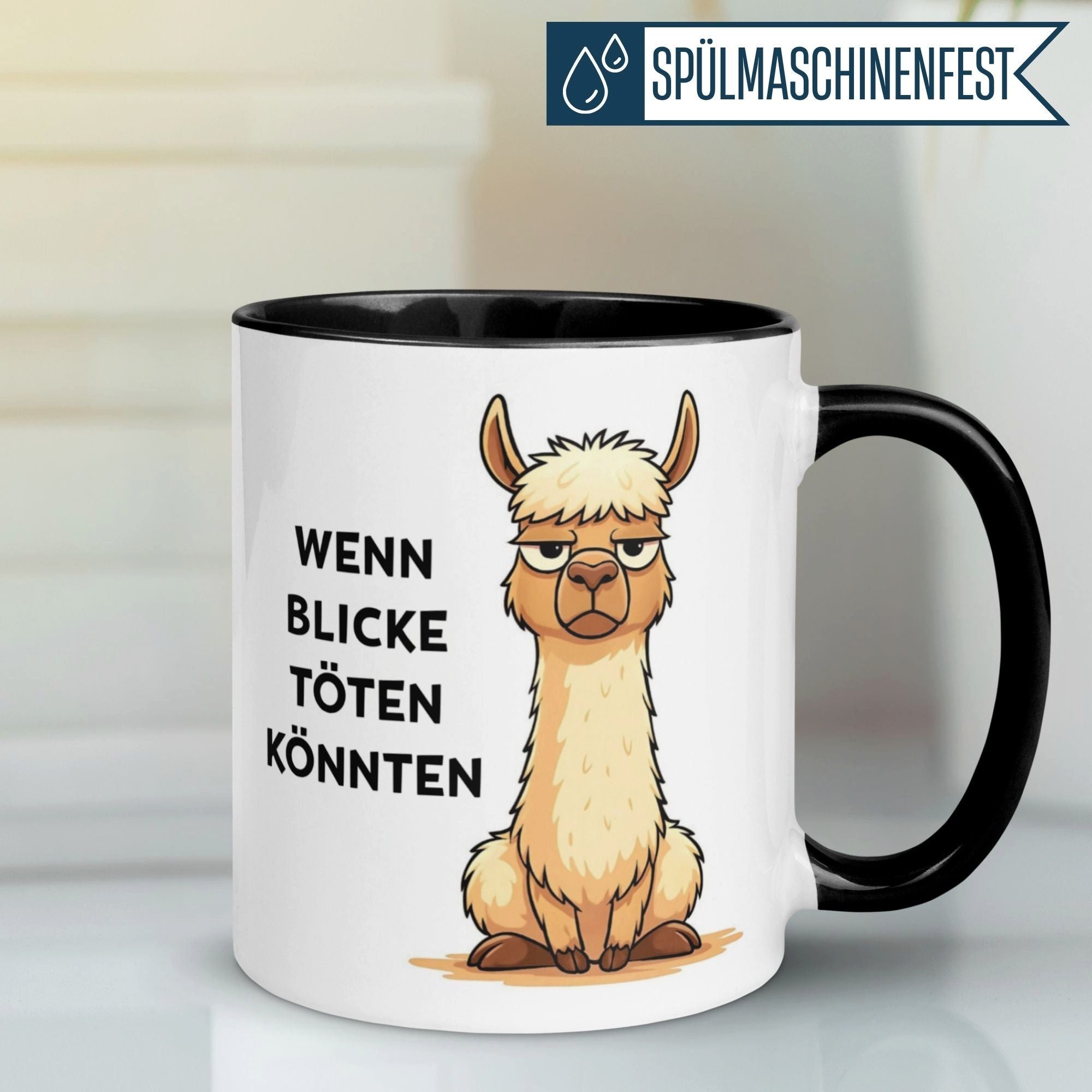 Momentals Tasse Lama – Wenn Blicke töten könnten – lustiger Lama Geschenk Becher, Gratis Versand · Links-&Rechtshänder · Spülmaschinenfest