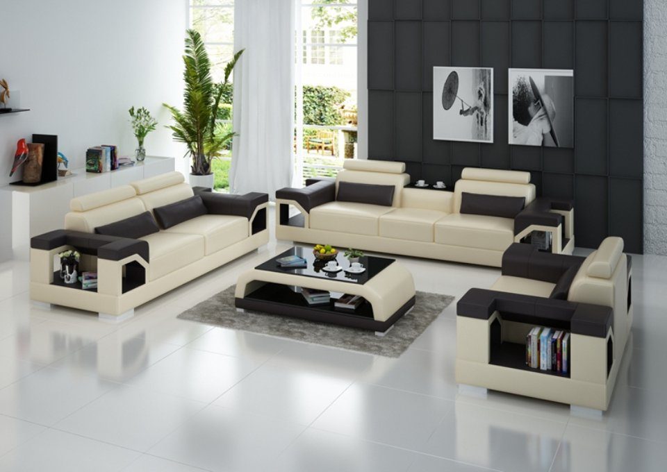 Sofa Sitzer Europe in Made Ledersofas Neu, Wohnlandschaft JVmoebel Weiß-schwarze 3+2+1