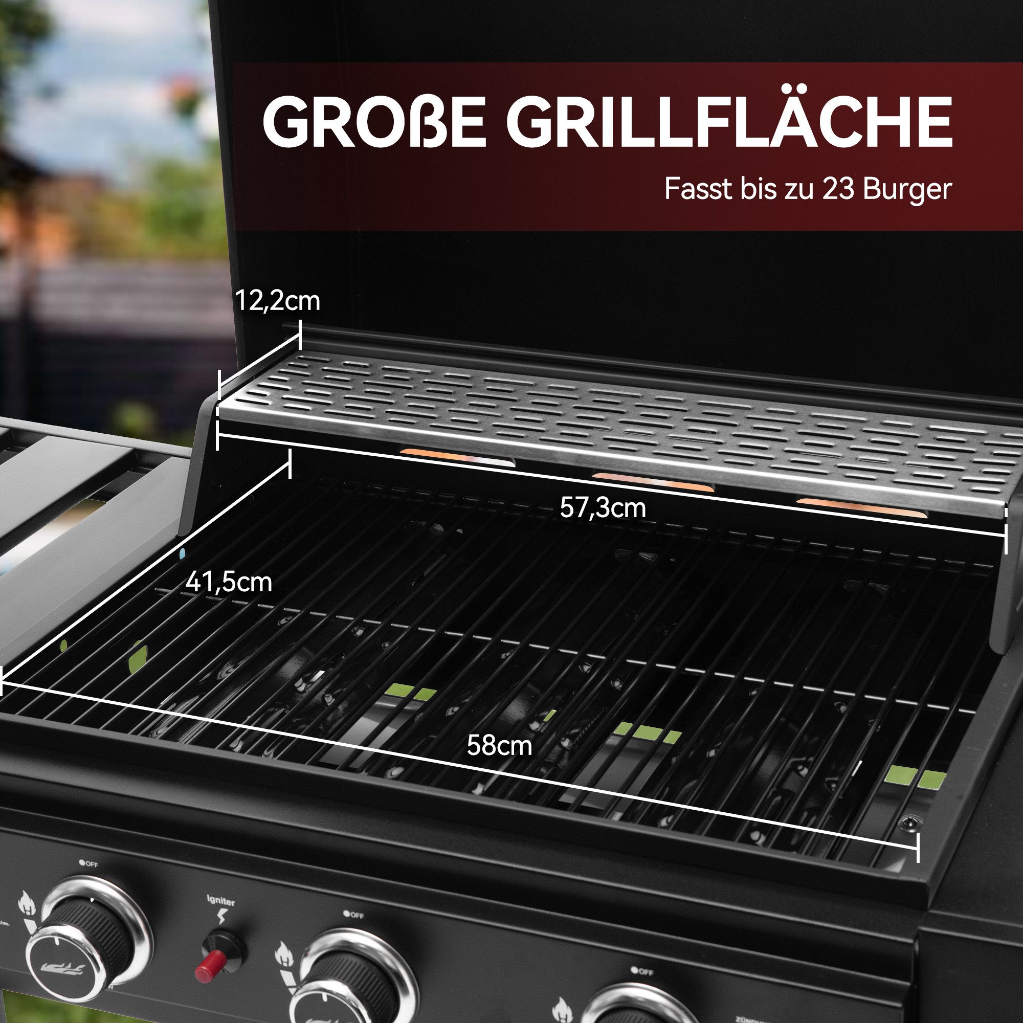 Royal Gourmet Gasgrill Grillwagen Campinggrill Standgrill mit Edelstahl Brenner, mit Klappbaren Seitenablagen und Flascheständer, 3 Brenner, 9 kW