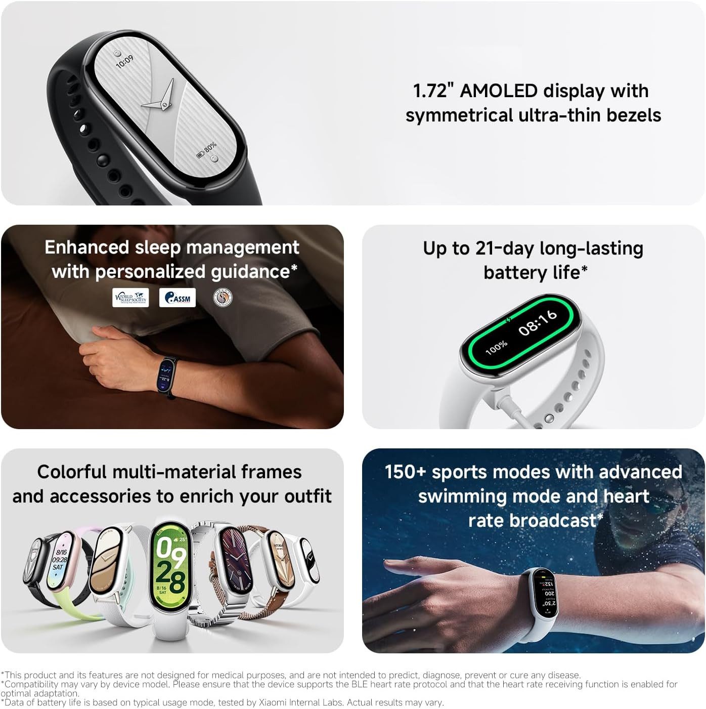 Xiaomi Multifunktionaler Fitness Tracker mit Herzfrequenz & Schlafanalyse Smartwatch (1,72 Zoll, Android/iOS), IP68 Wasserdichter Tracker mit GPS Telefonfunktion & Aktivitätsmessung