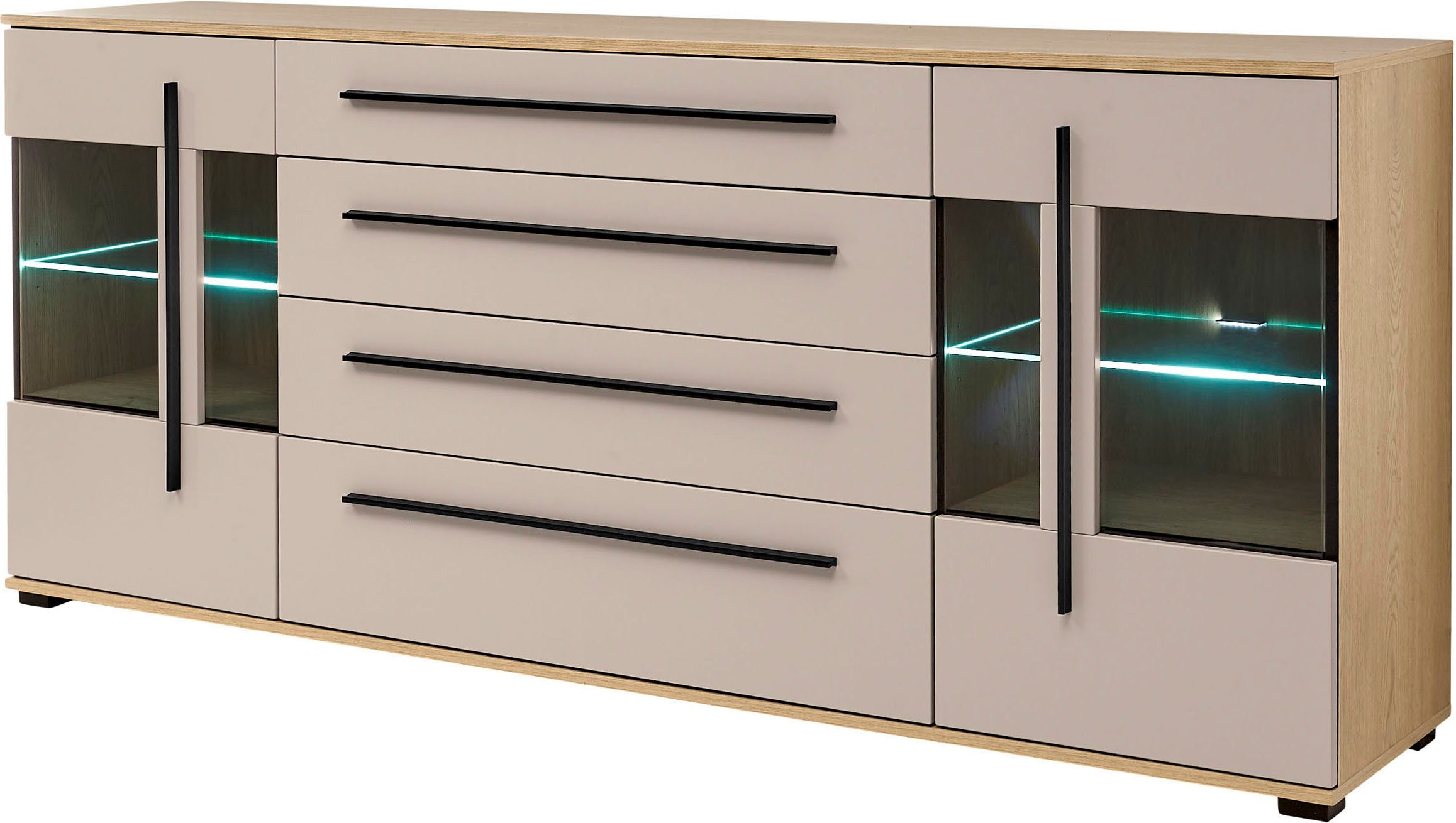 Home affaire Sideboard Cantara, moderner Schrank, Kommode in Eiche Evoke, Weiß oder Kaschmir, schwarze Stangengriffe, ausreichend Stauraum, vielseitig einsetzbar