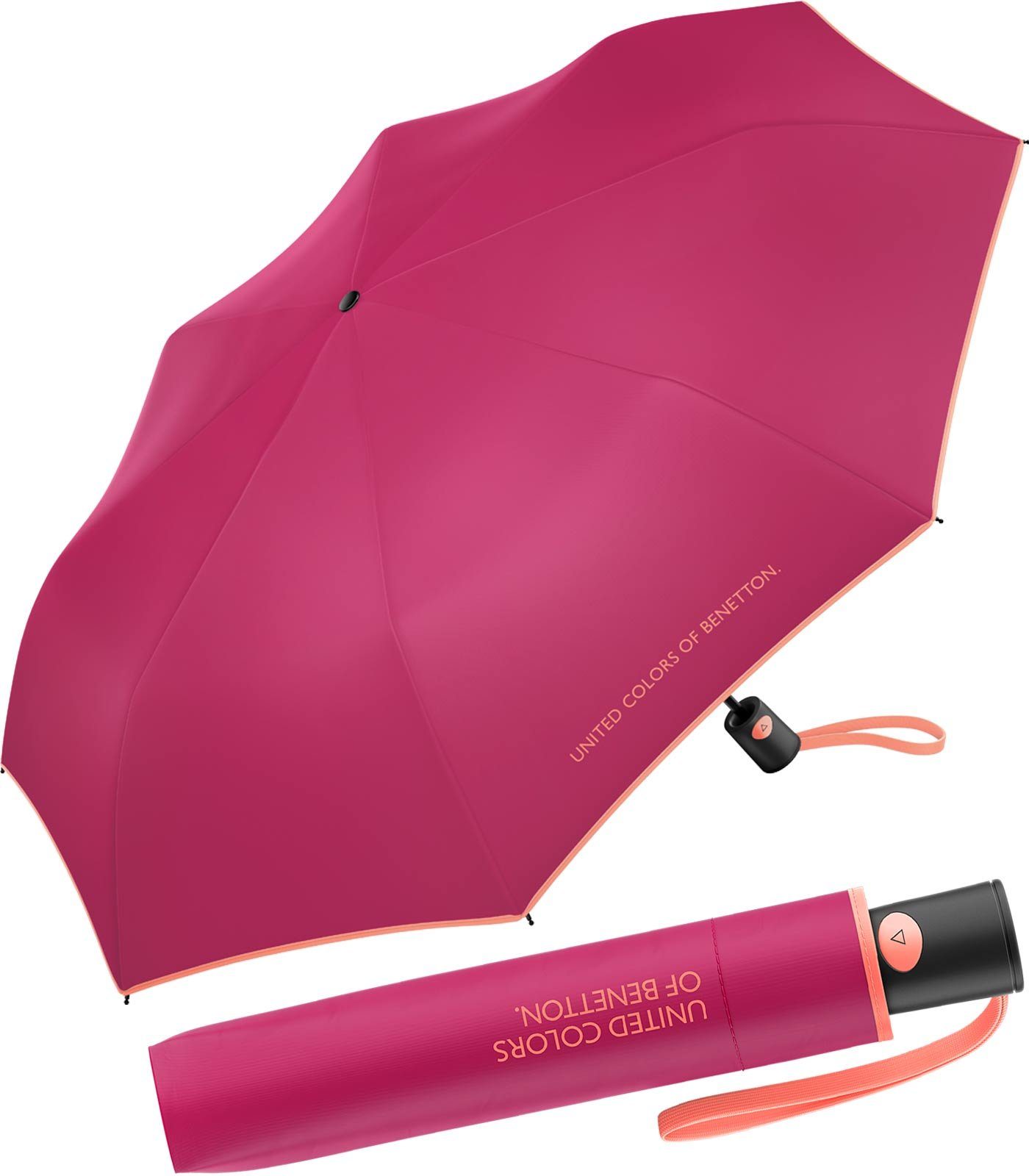 mit of Mini HW Automatik Taschenregenschirm rose, leuchtende 2022 kontrastreichem Saum Colors bright Benetton - berry-lachs United Modefarben