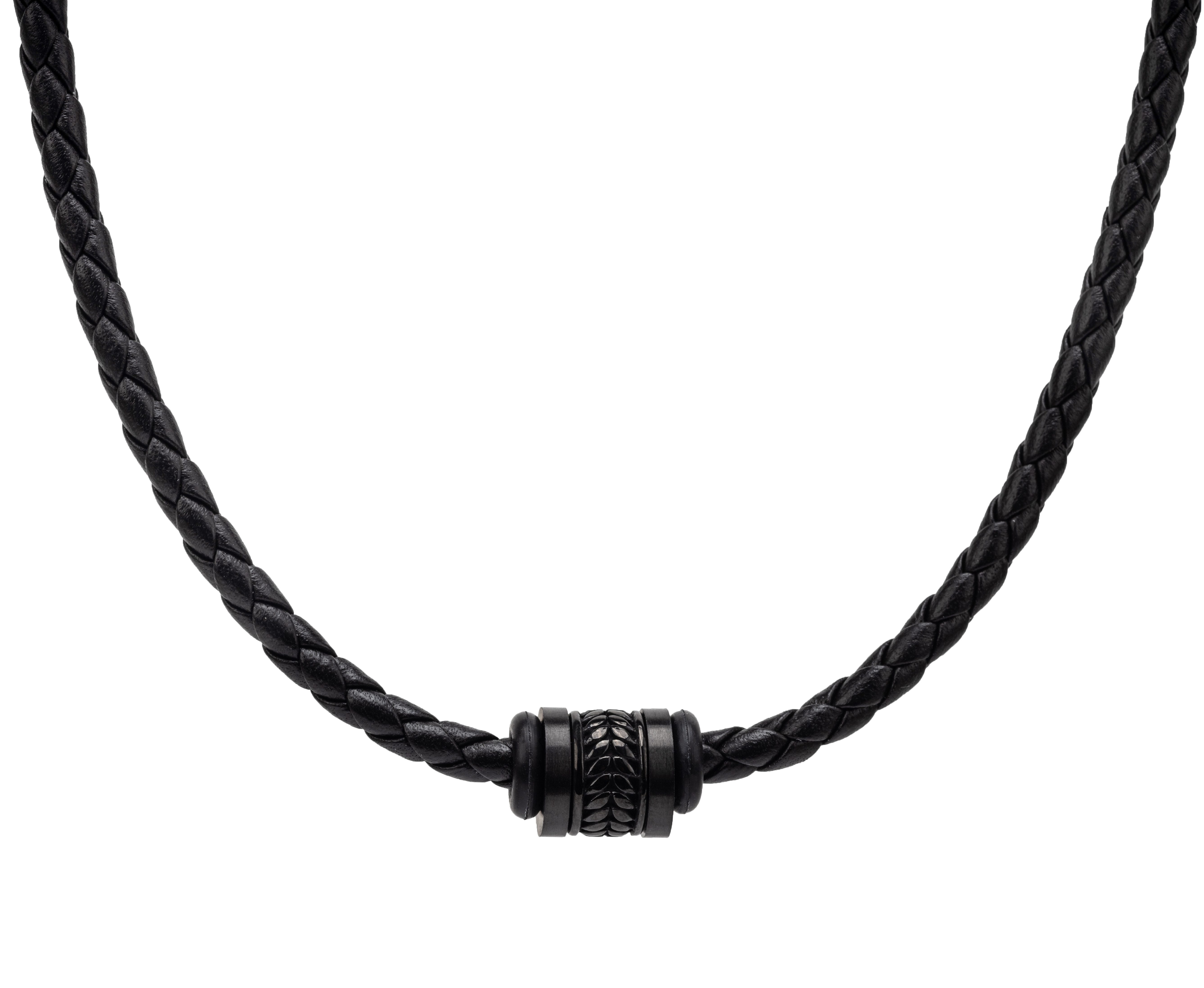 David Galvani Kette mit Anhänger Herren Lederkette Schwarz mit Edelstahl Be günstig online kaufen