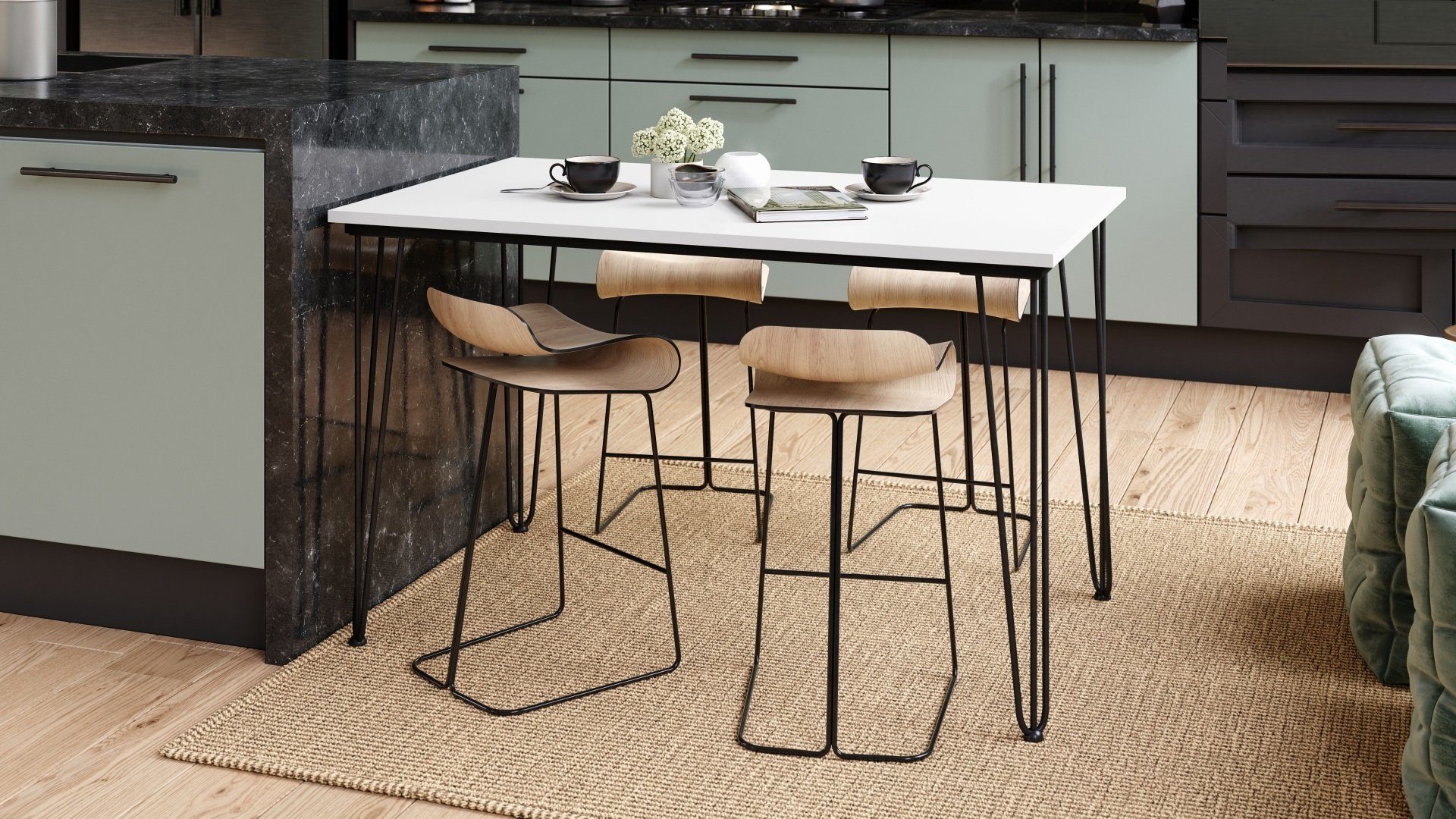 Schwarz Tisch Esstisch matt Mazzoni Weiß 120x75x70 cm - Esstisch matt Design Esszimmer Hairpin