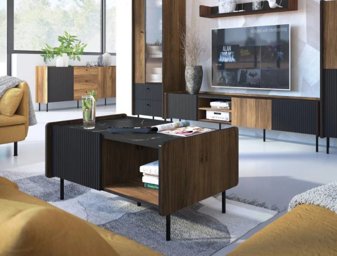 Compleo Couchtisch Wohnzimmertisch mit Stauraum COMO, gerillte Front, Industrial