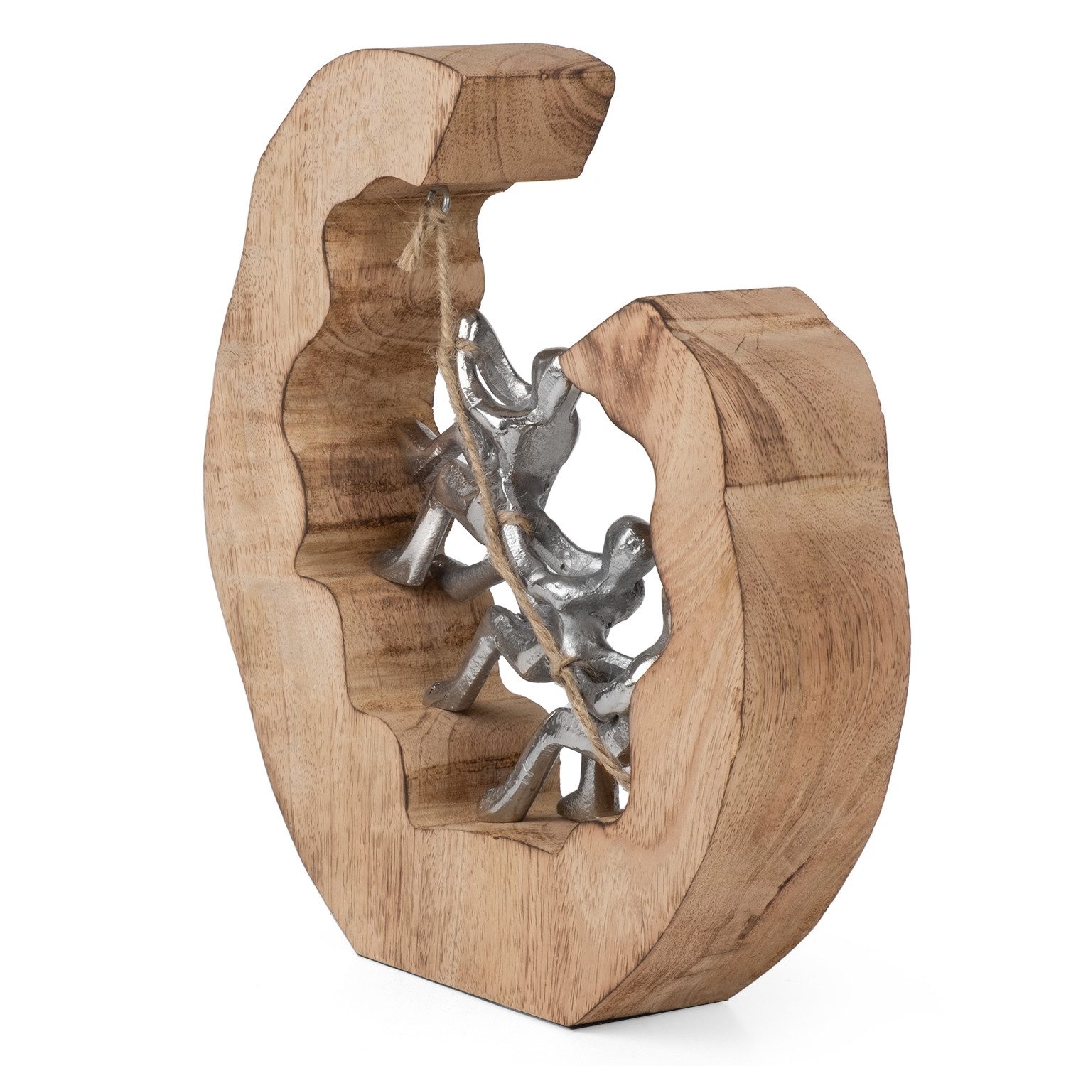 Moritz Skulptur Teamwork-Skulptur Aluminium auf Mangoholz 24 cm hoch, Holz, Tischdeko, Fensterdeko, Wanddeko, Holzdeko, Weihnachtsdeko – Bild 4 von 5