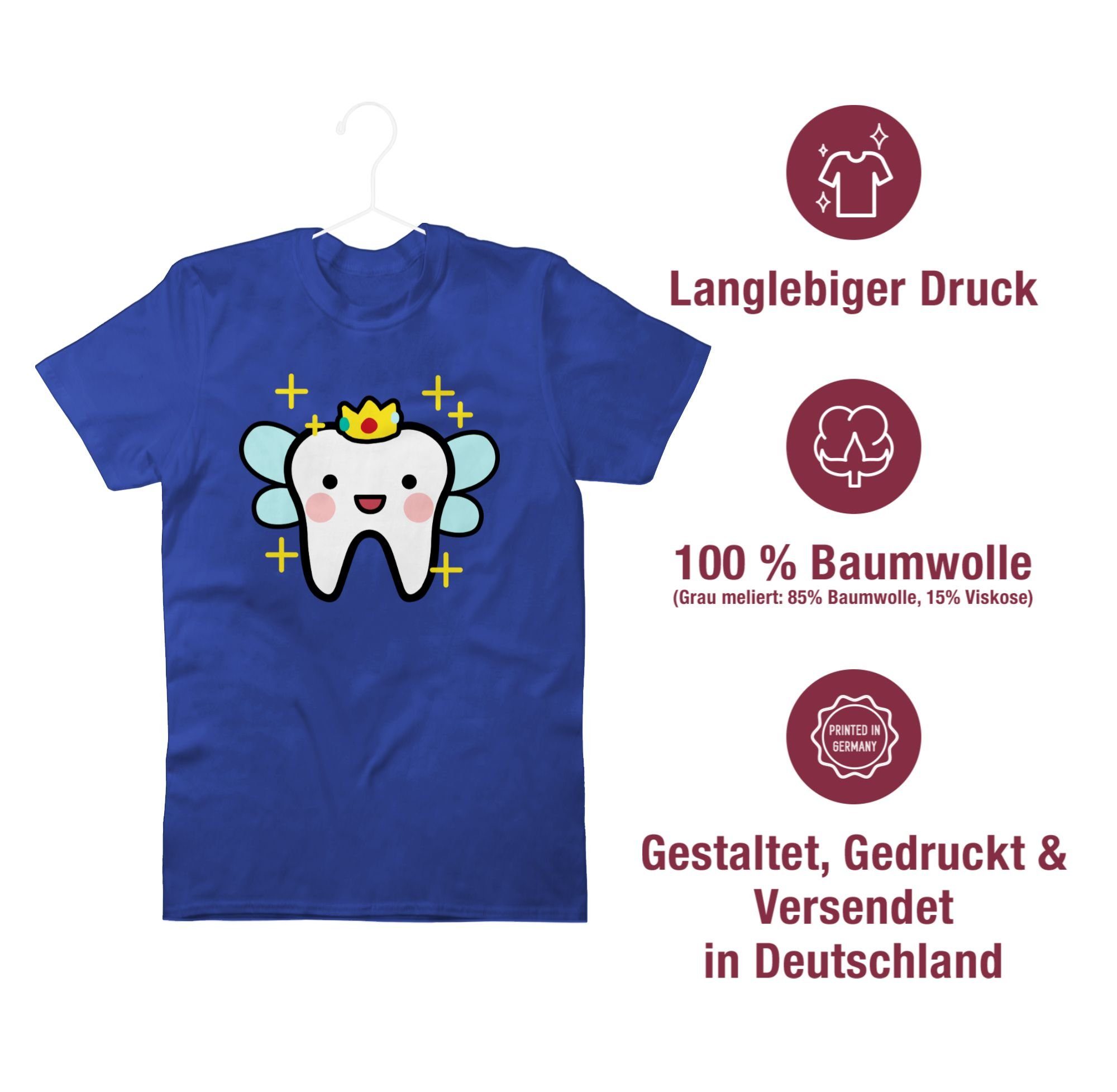 2 Zahn-Fee T-Shirt Zahnarzt Geschenk Zahnarzthelferin mit Royalblau - Krone Zahnfee Karneval Shirtracer Outfit Zahnme