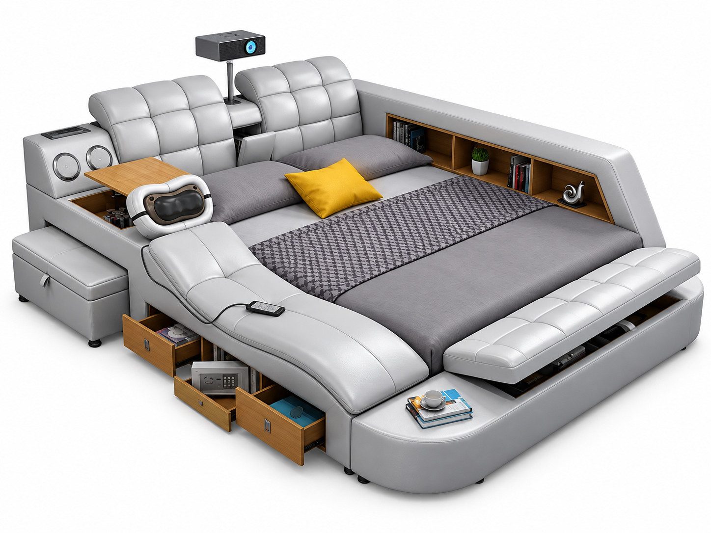 JVmoebel Multimediabett Bett Multifunktion Betten tv beamer usb led Massage Funktion Sofort (1-tlg), Made in Europa