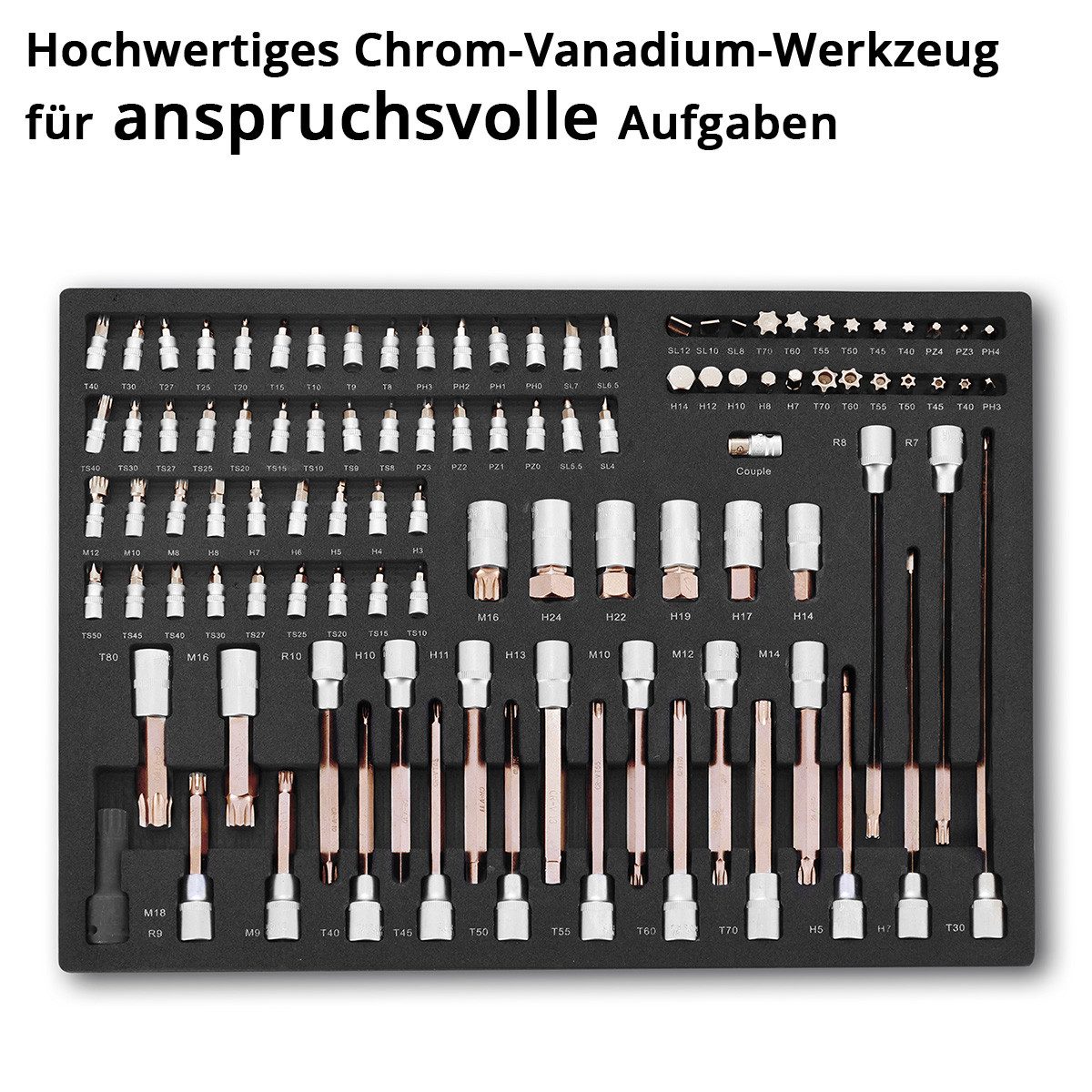 STAHLWERK Steckschlüssel Werkstattwageneinlage Bit- und Steckschlüssel-Satz (Set, 102 St), Schweißer-Gripzangen inklusive Transportkoffer