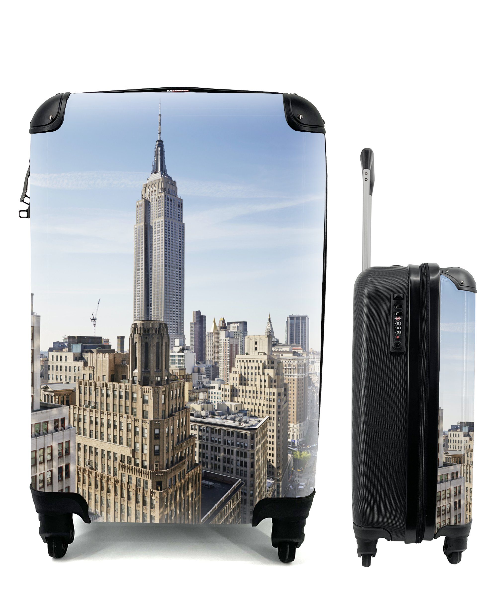 MuchoWow Handgepäckkoffer New York - Empire State Building - Skyline, 4 Rollen, Reisetasche mit rollen, Handgepäck für Ferien, Trolley, Reisekoffer