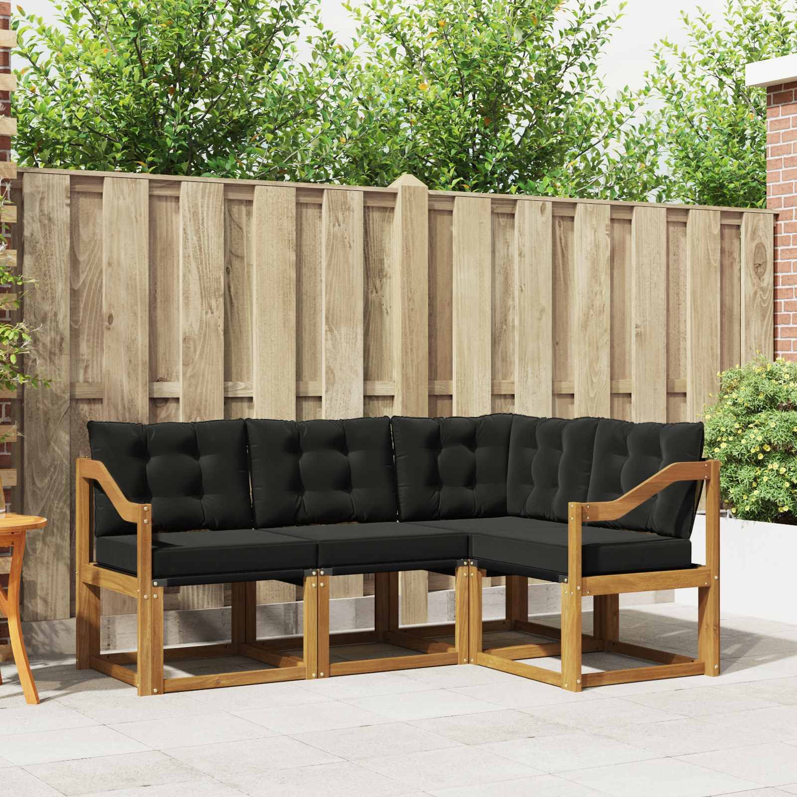 vidaXL Gartenlounge-Set Outdoor-Sofagarnitur 4 Stk. Natürlich und Schwarz, (4-tlg)