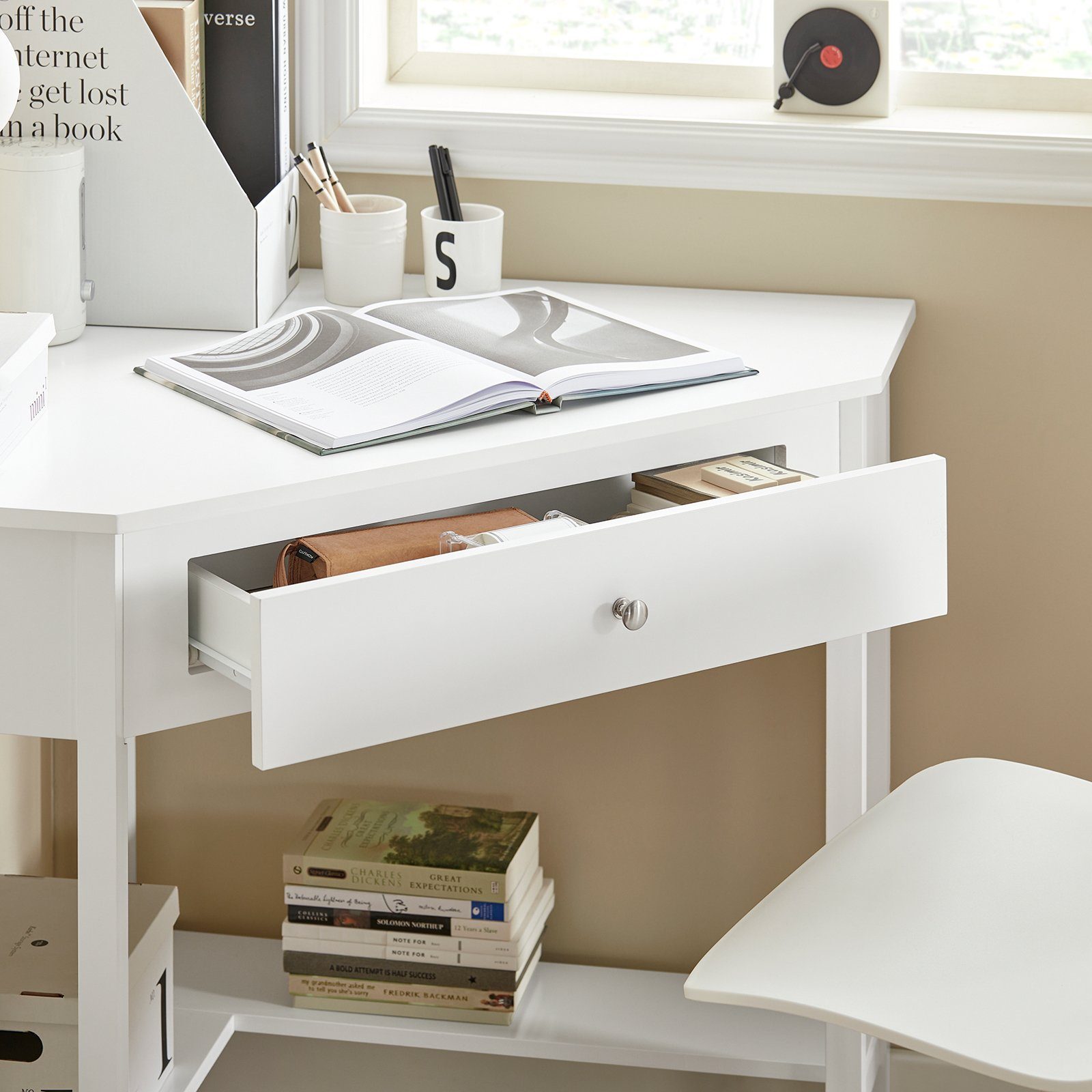 Schreibtisch Ecktisch Eckschreibtisch Arbeitstisch FWT31, weiß mit Ablage Computertisch SoBuy Tisch