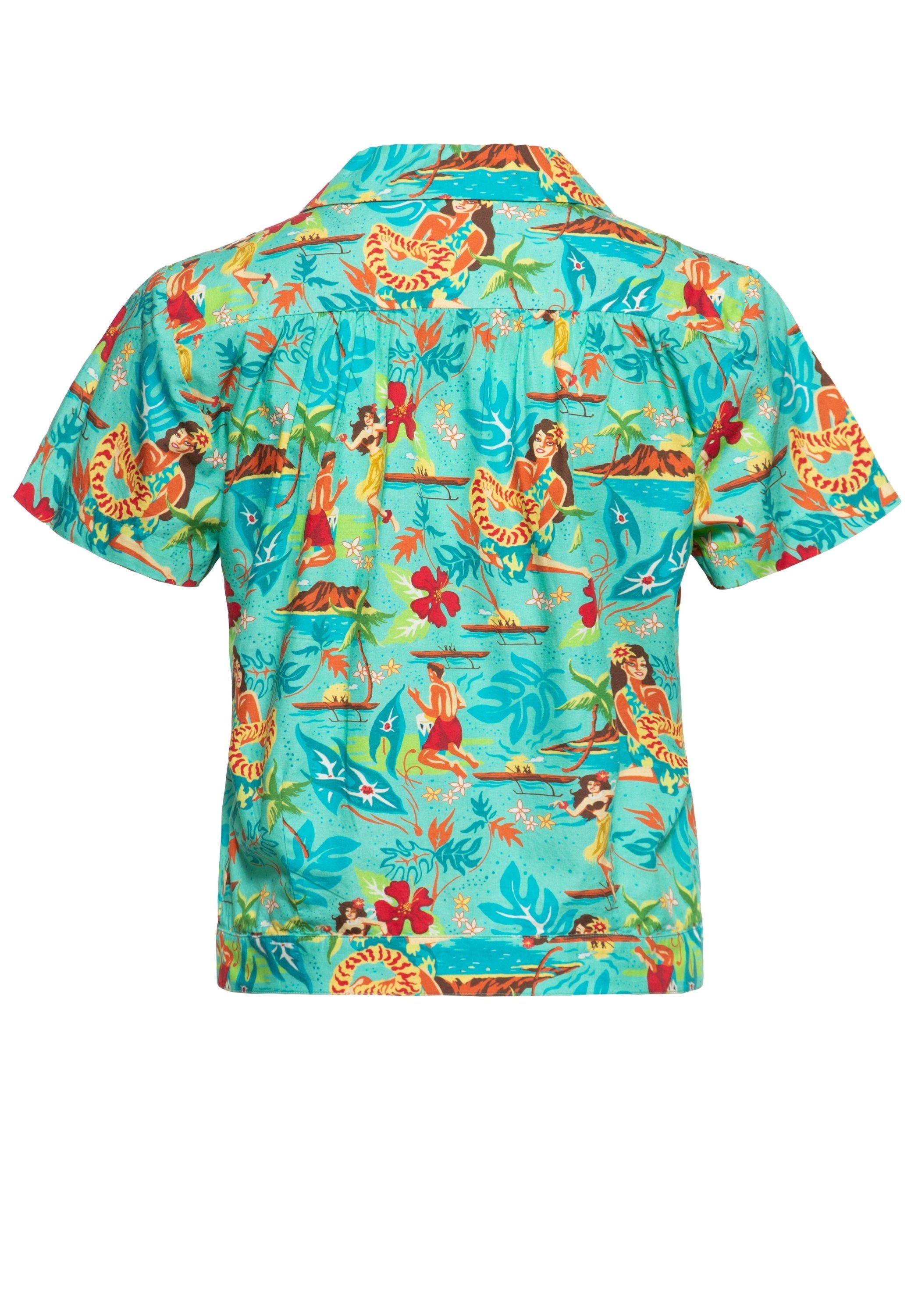 QueenKerosin Kurzarmbluse im Hawaiianischen Design
