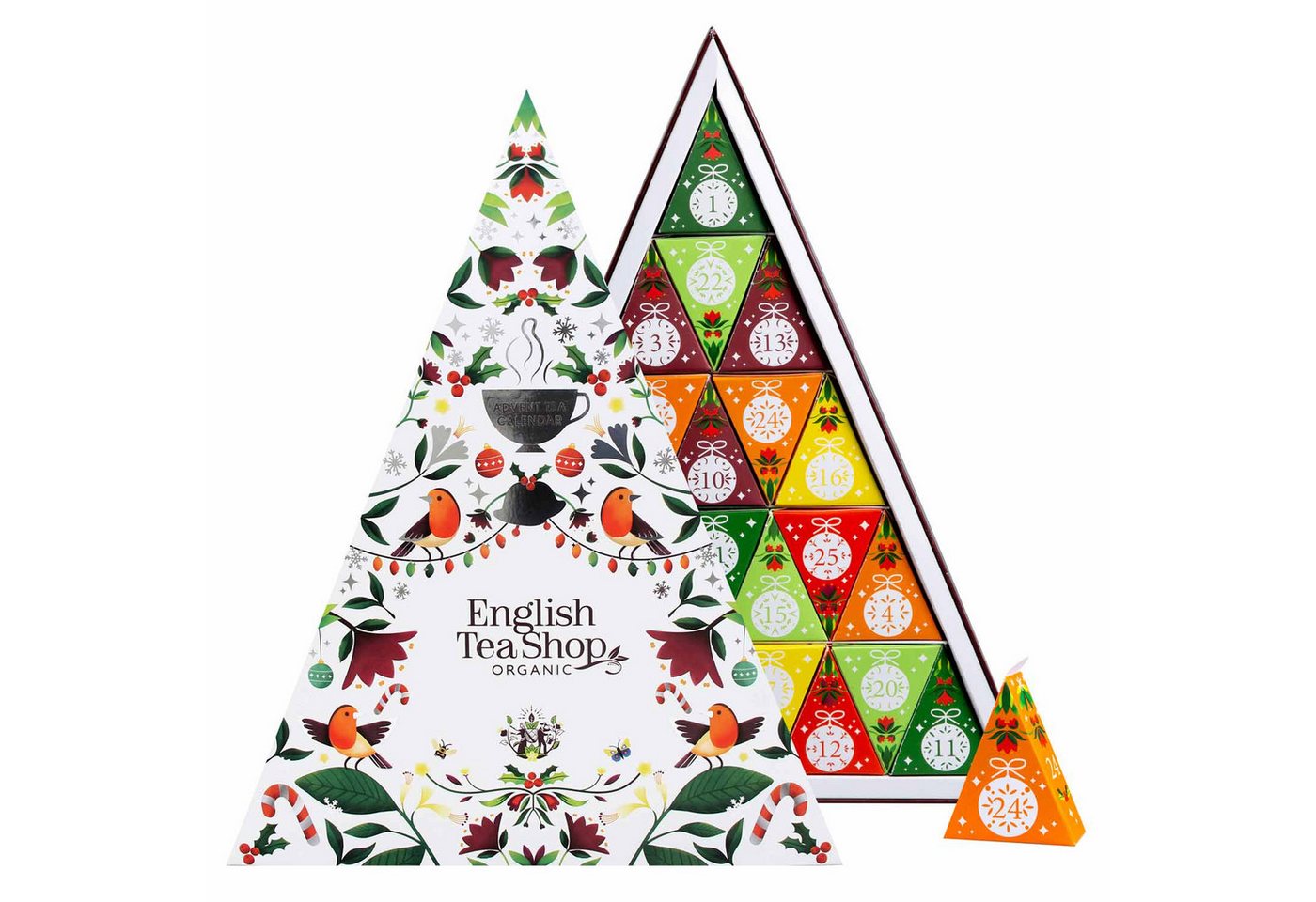 English Tea Shop Tee Adventskalender "Mosaik weiß", BIO, 25 Pyramidenbeutel, 25 verschiedene BIO-Tees und Teemischungen.