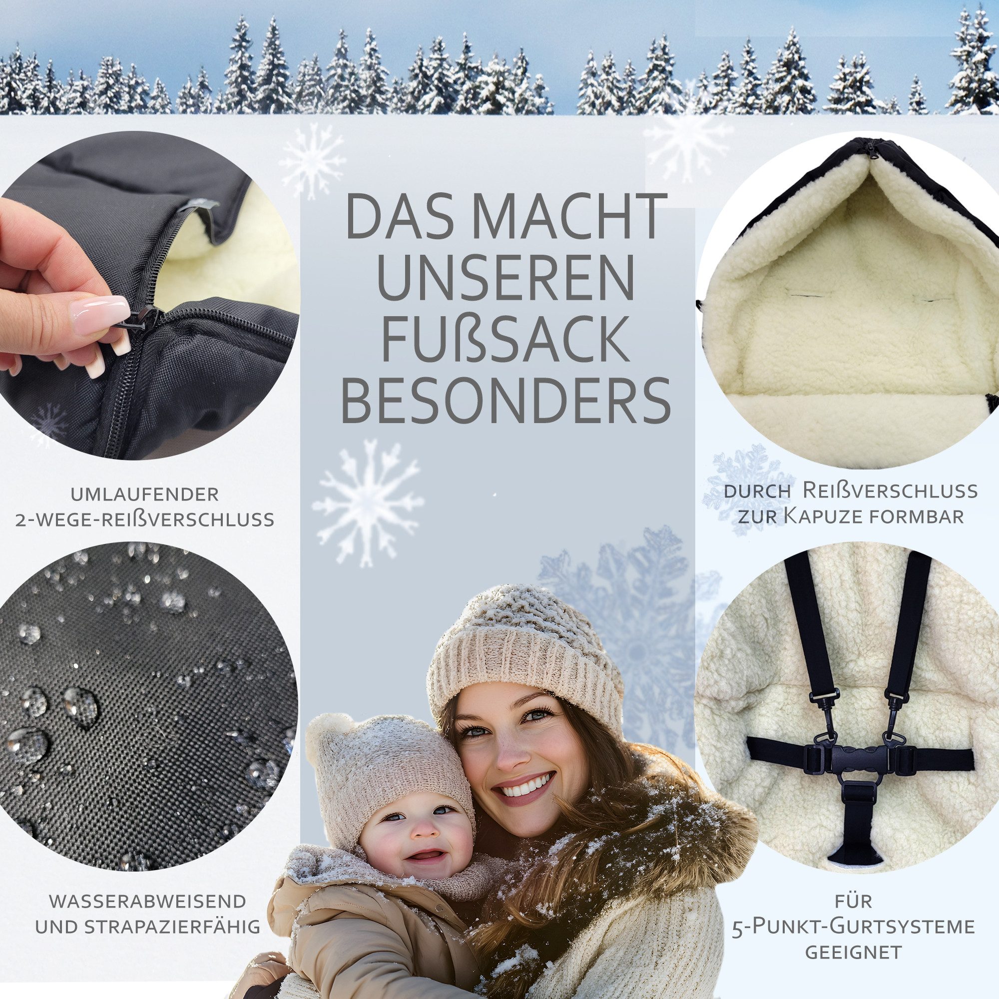BambiniWelt by Rafael K. Fußsack Winterfußsack Babyfußsack Fußsack Kinderwagen Wolle 108cm LINIERT, universal