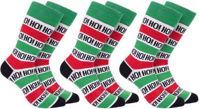 BRUBAKER Socken Herren Weihnachtssocken, EU41-45 Lustige Socken mit Weihnachtsmotiven (Ho! Ho! Ho!, 3-Paar, Männer Geschenk Weihnachten - One Size) Bunte Kuschelsocken für Weihnachtszeit Baumwolle