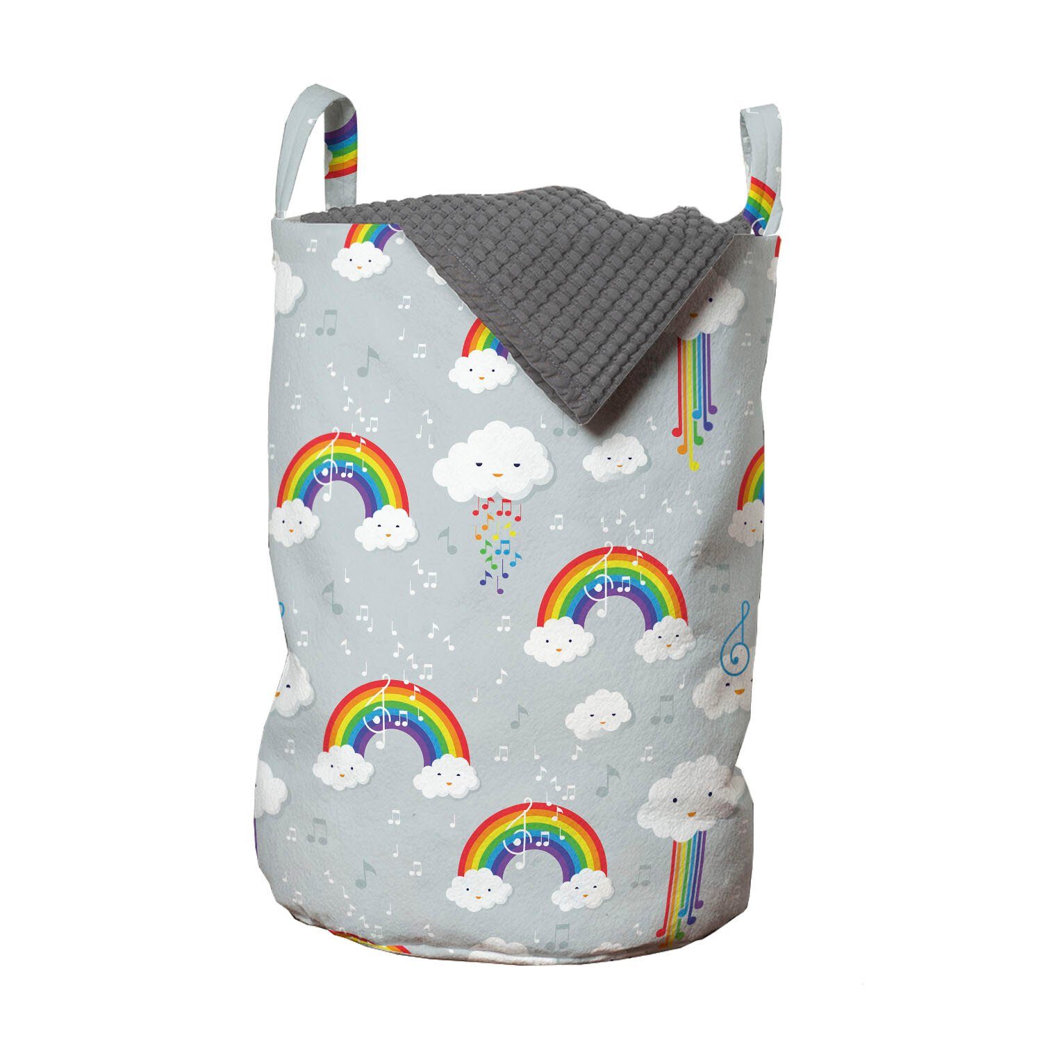 Abakuhaus Wäschesäckchen Wäschekorb mit Griffen Kordelzugverschluss für Waschsalons, Karikatur-Baby Regenbogen Wolken Zusammensetzung | Wäschesäcke