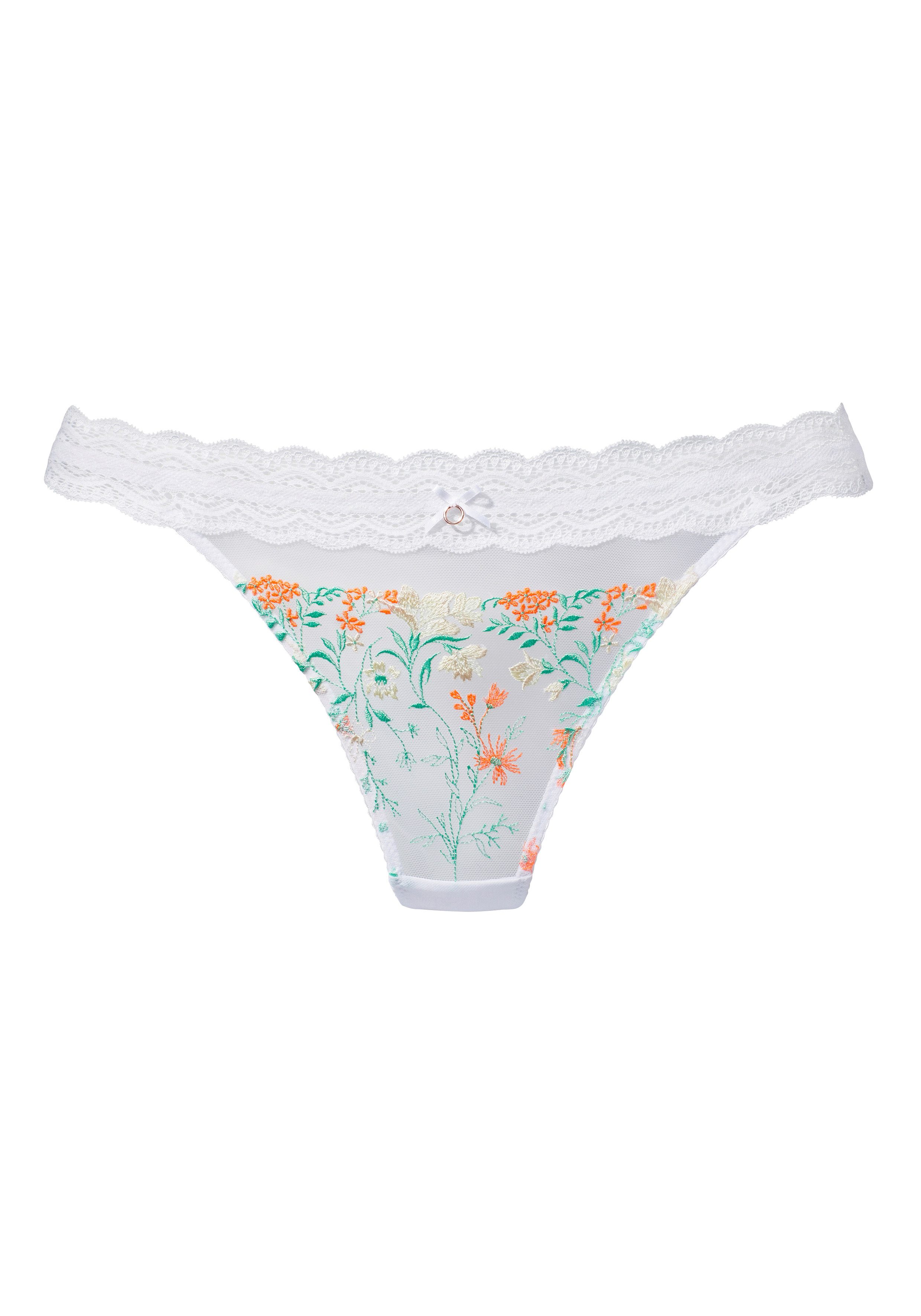 LASCANA String mit zarter Blumenstickerei und elastischem Spitzenband