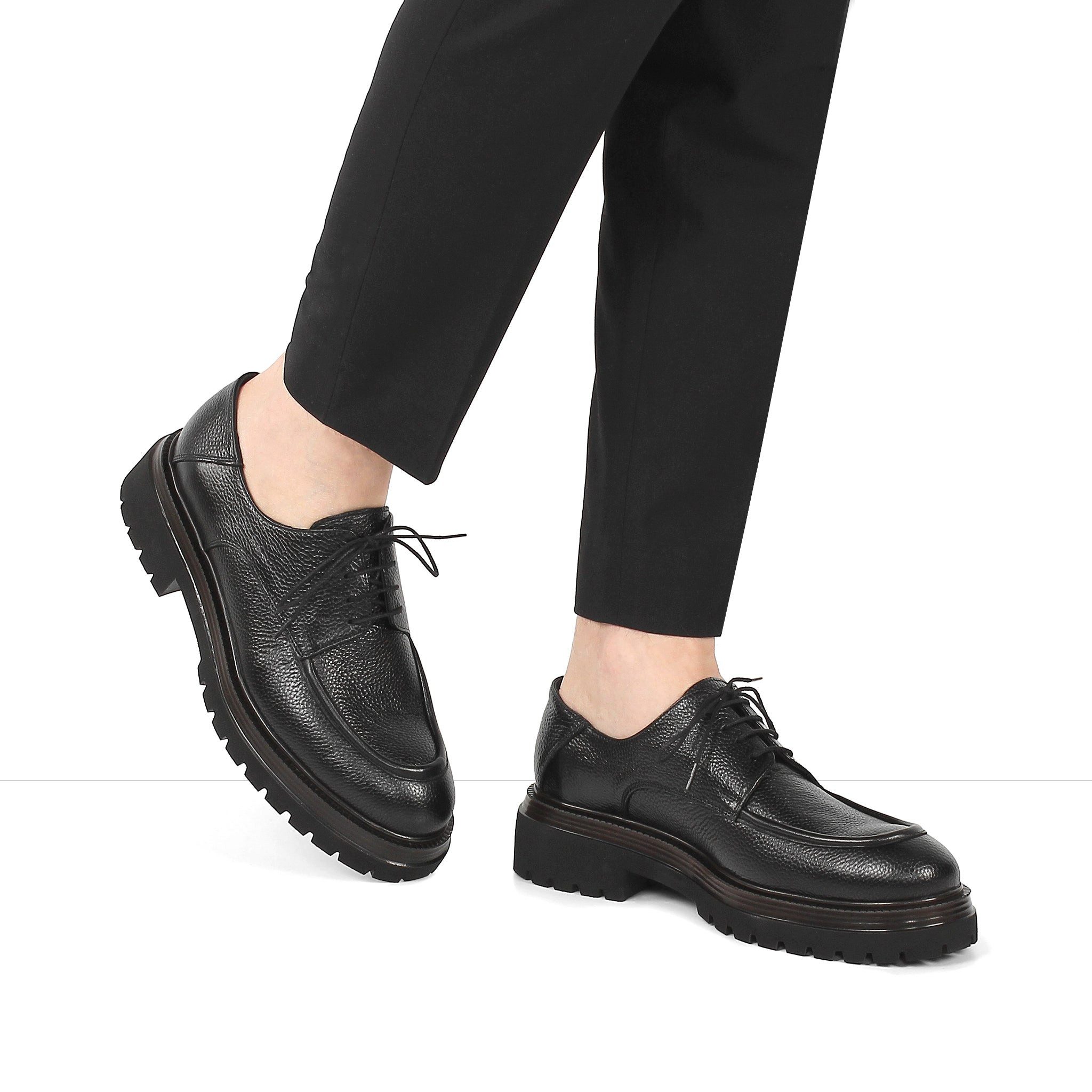Celal Gültekin Plateau Schnürschuh Profilsohle Apron-Naht Herren Schnürschuh Narbenleder, Echtleder-Futter & Decksohle, Schwarz, 40 – Bild 2 von 5