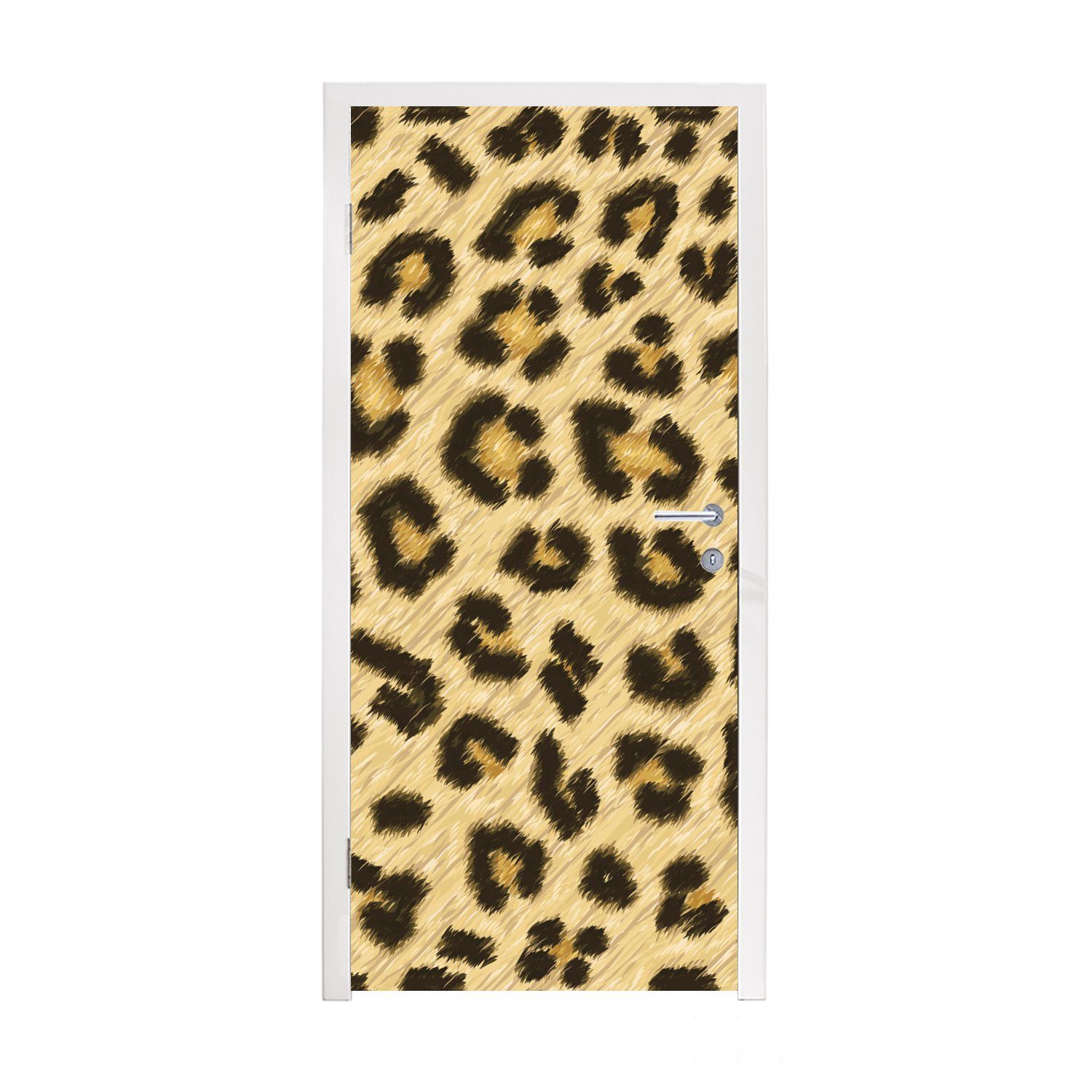 MuchoWow Türtapete Eine Nahaufnahme eines illustrierten Leopardenfells, Matt, bedruckt, (1 St), Fototapete für Tür, Türaufkleber, 75x205 cm