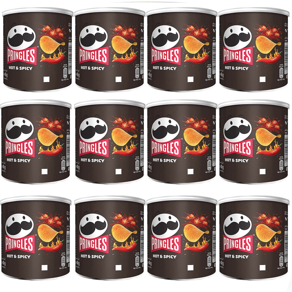 Pringles Knabberei, Pringles Hot und Spicy Stapelchips würzig und scharf 40g 12er Pack
